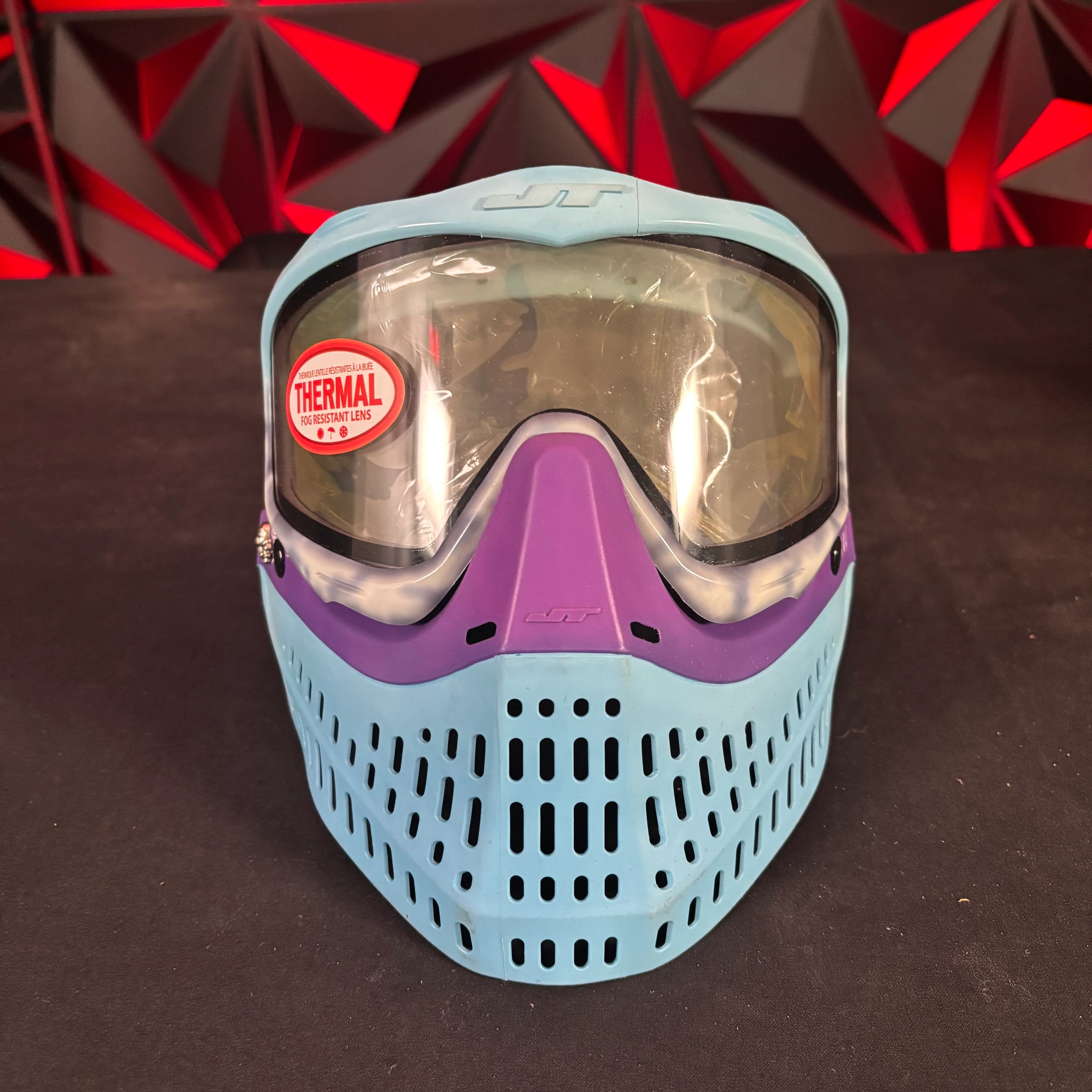 Used JT Proflex Paintball Mask - Custom #13 Baby Blue to Dark blue tie dye Frame /w Light blue to purple Bottoms and Purple ears *Custom* - Image 2
