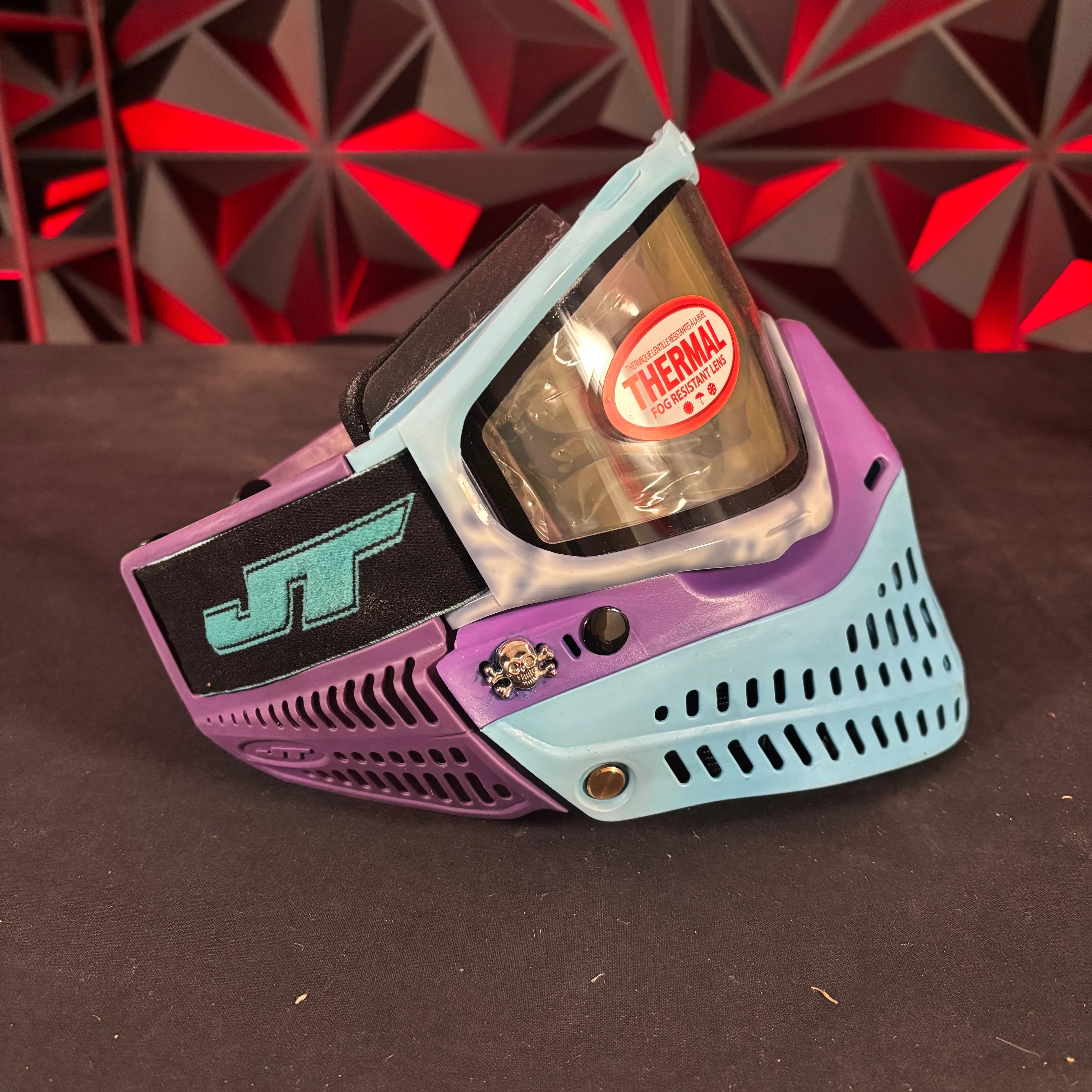 Used JT Proflex Paintball Mask - Custom #13 Baby Blue to Dark blue tie dye Frame /w Light blue to purple Bottoms and Purple ears *Custom* - Image 3