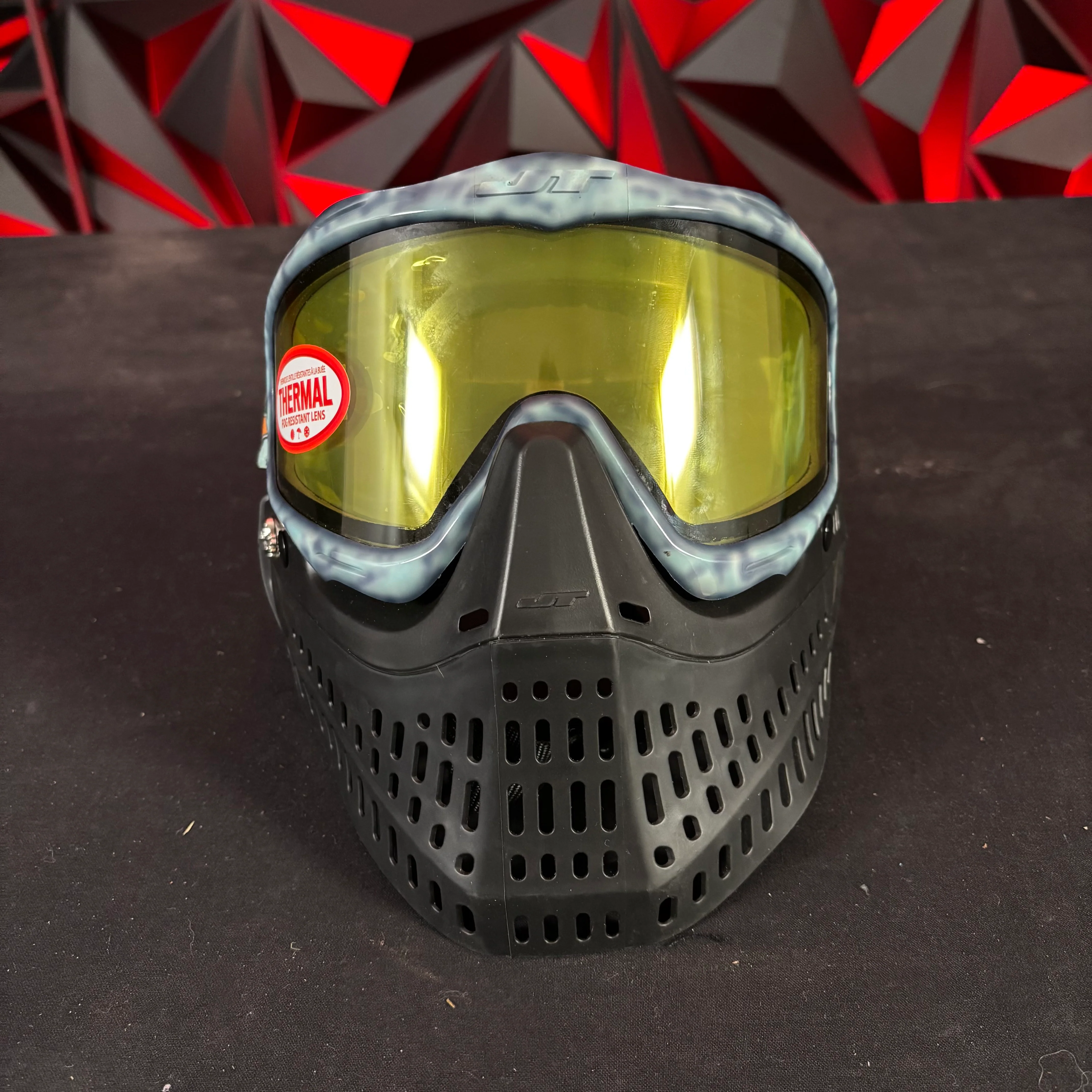 Used JT Proflex Paintball Mask - Custom #1 Light/dark blue tie dye Frame /w Black bottoms and black ears - Image 2