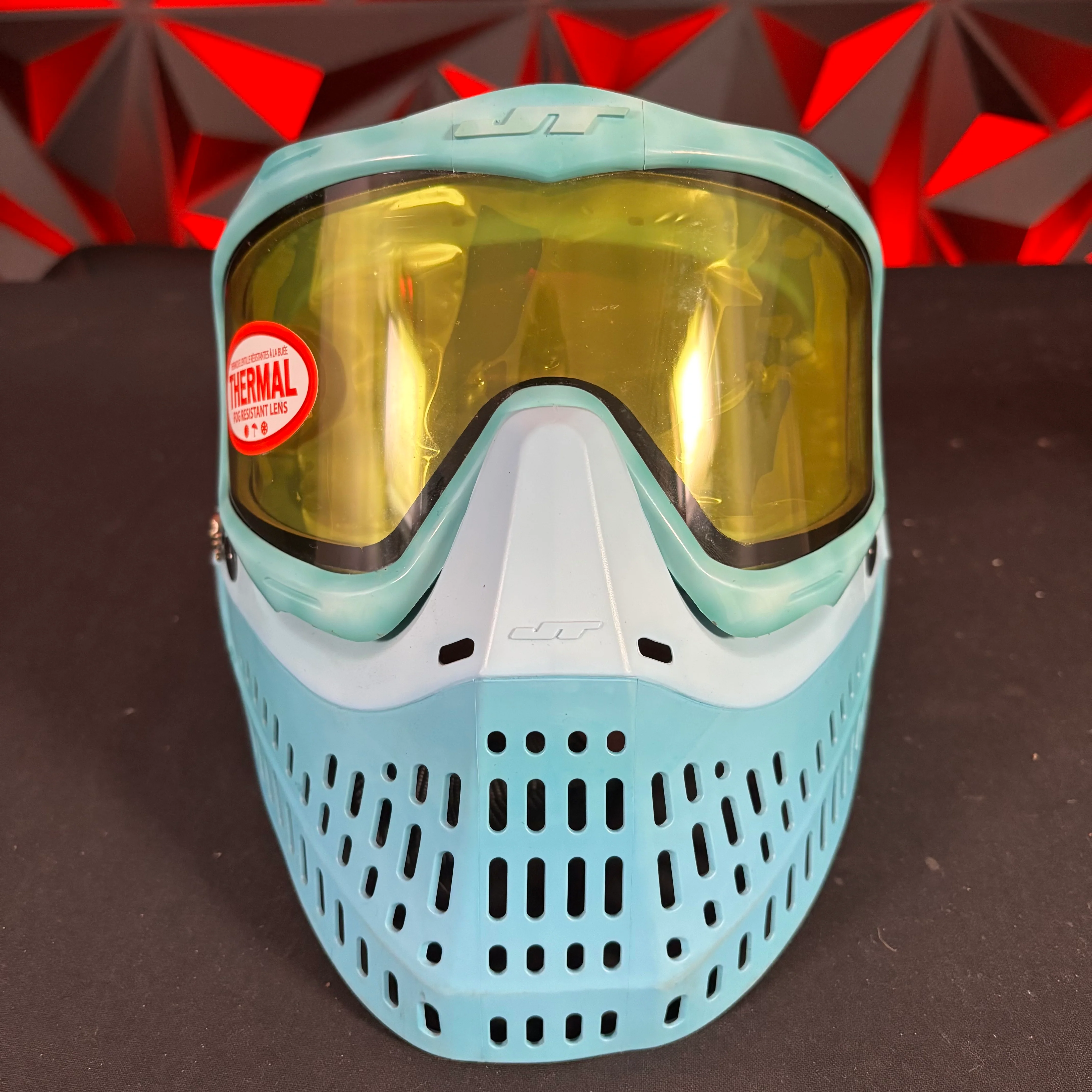 Used JT Proflex Paintball Mask - Blue tie die /w Light blue skirt and black ears *Custom* - Image 2