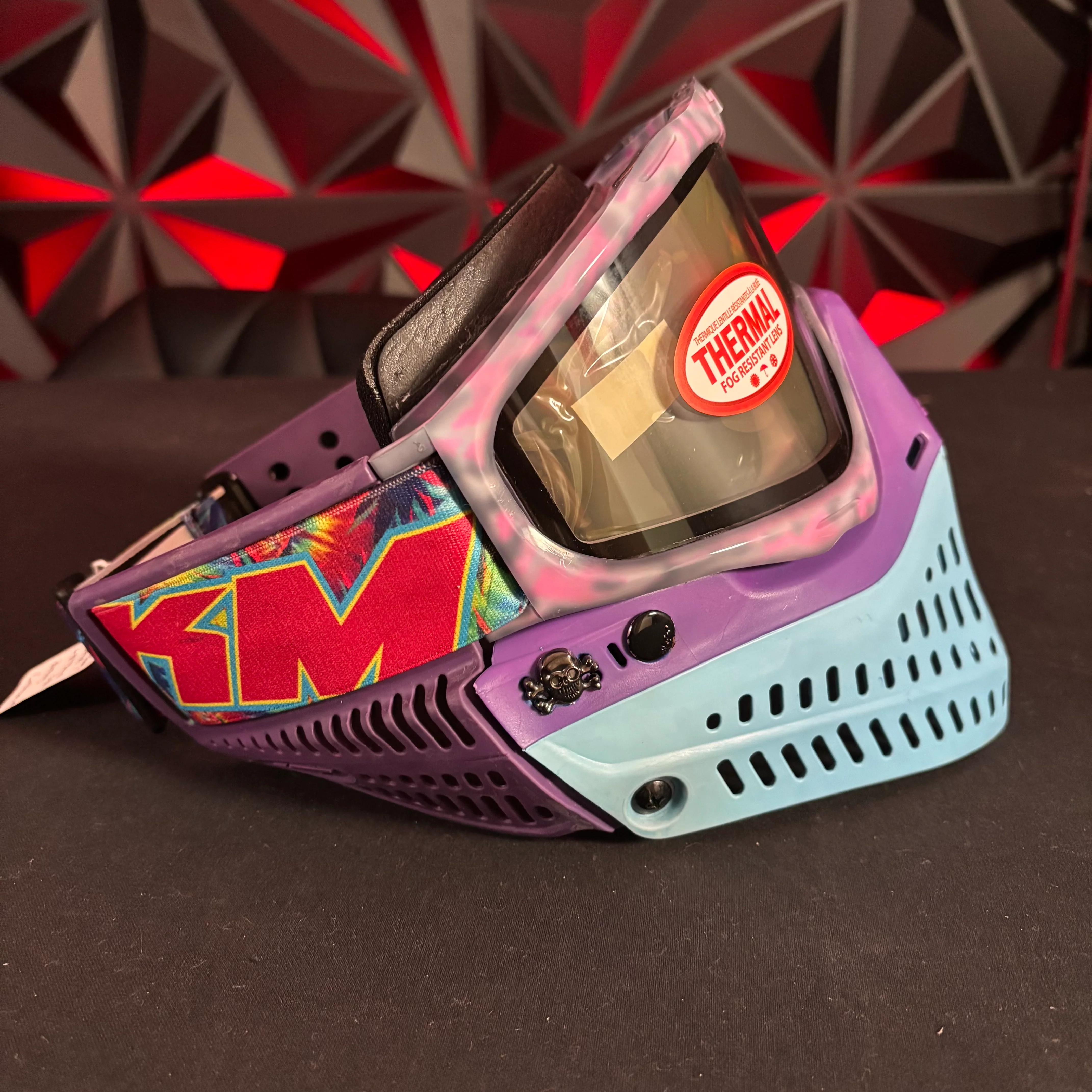 Used JT Proflex Paintball Mask - Custom #7 Cotton candy Frames/w Purple/ Baby blue *Dyed* bottoms and purple ears - *Custom* - Image 2