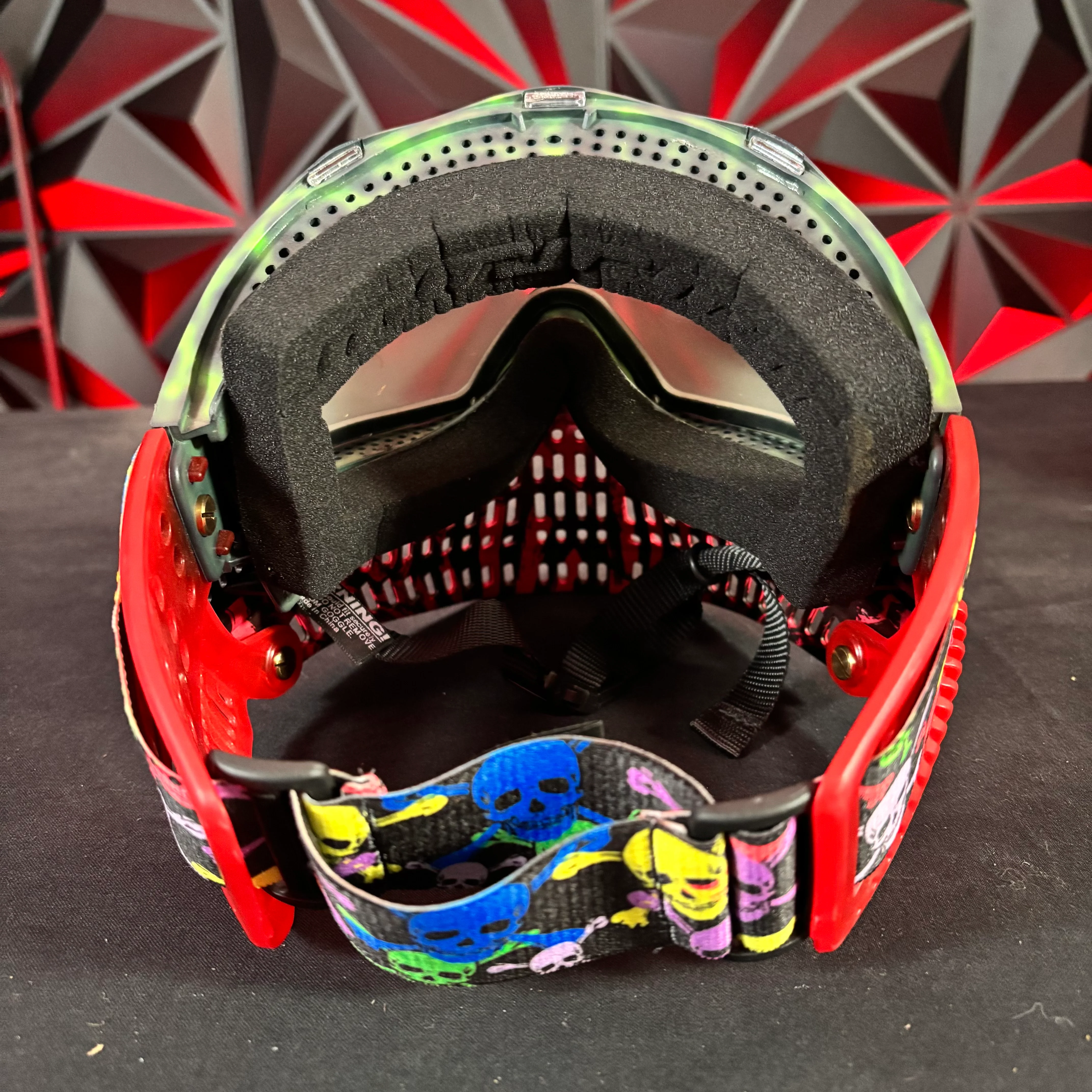 Used JT Proflex Paintball Mask - Custom # 16 Green to black Tie dye Frame /w Red tiger stripe bottoms and red ears *Custom* - Image 4