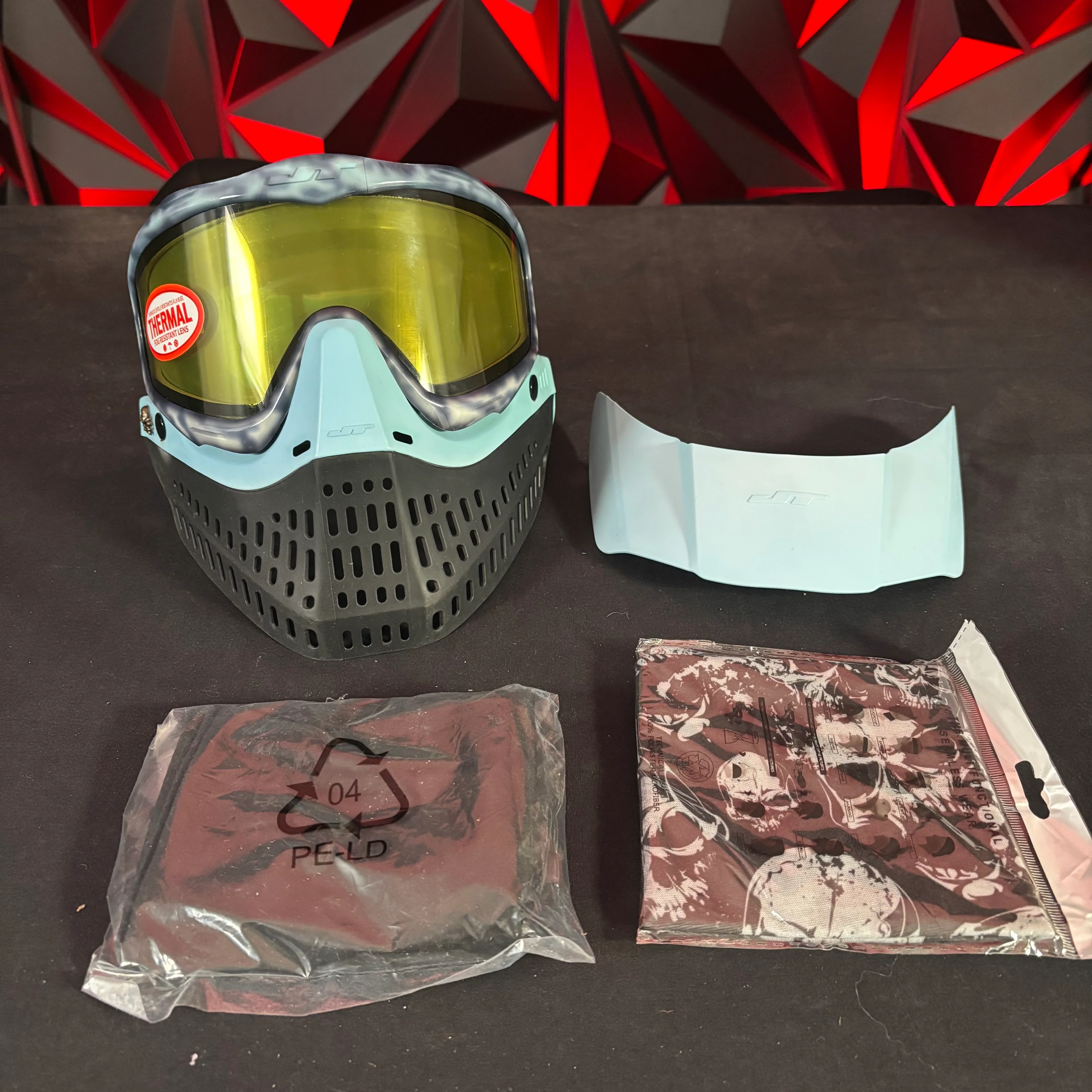 Used JT Proflex Paintball Mask - Custom # 15 Dark blue tie dye Frame /w Black to light blue Bottoms and Blue ears *Custom*