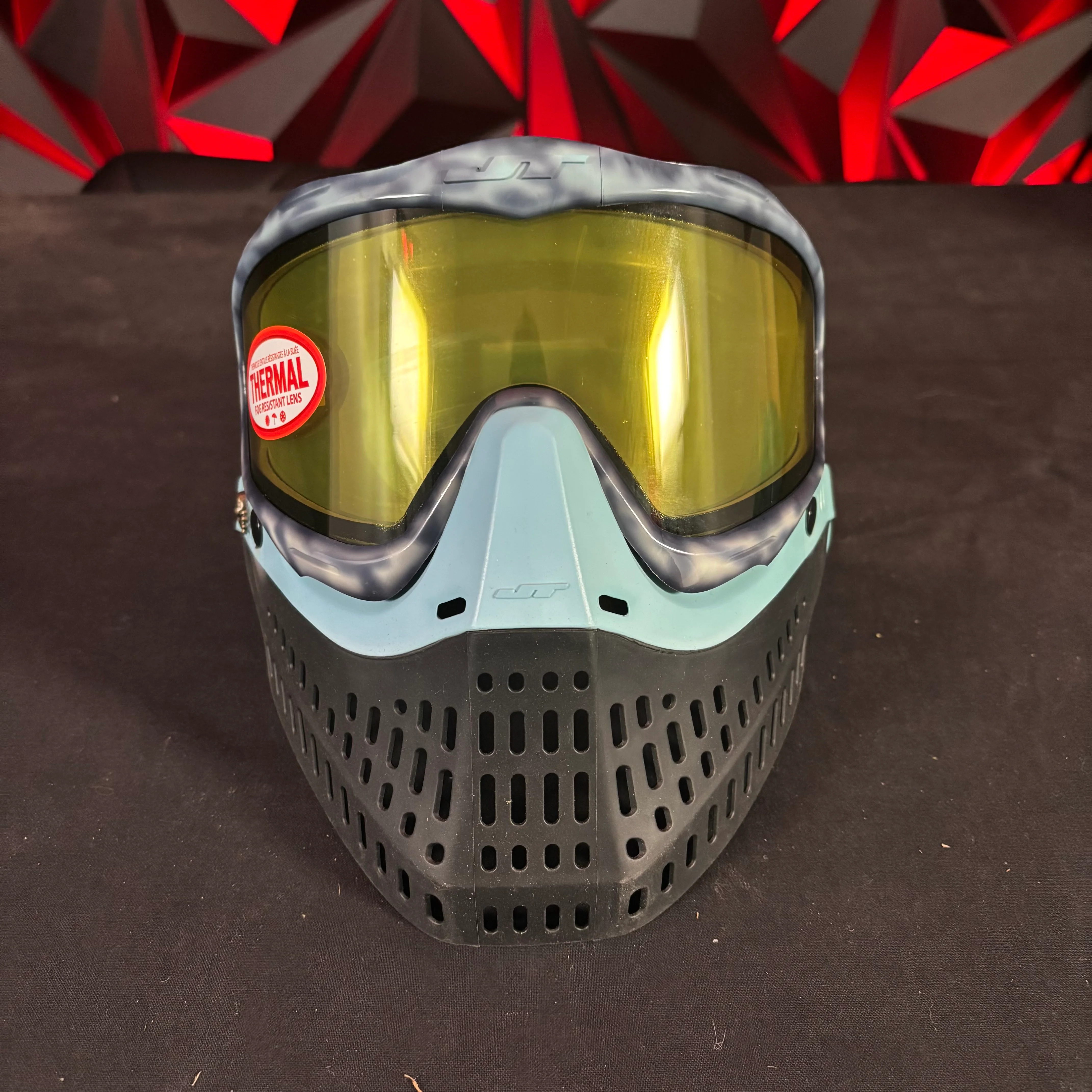 Used JT Proflex Paintball Mask - Custom # 15 Dark blue tie dye Frame /w Black to light blue Bottoms and Blue ears *Custom* - Image 2