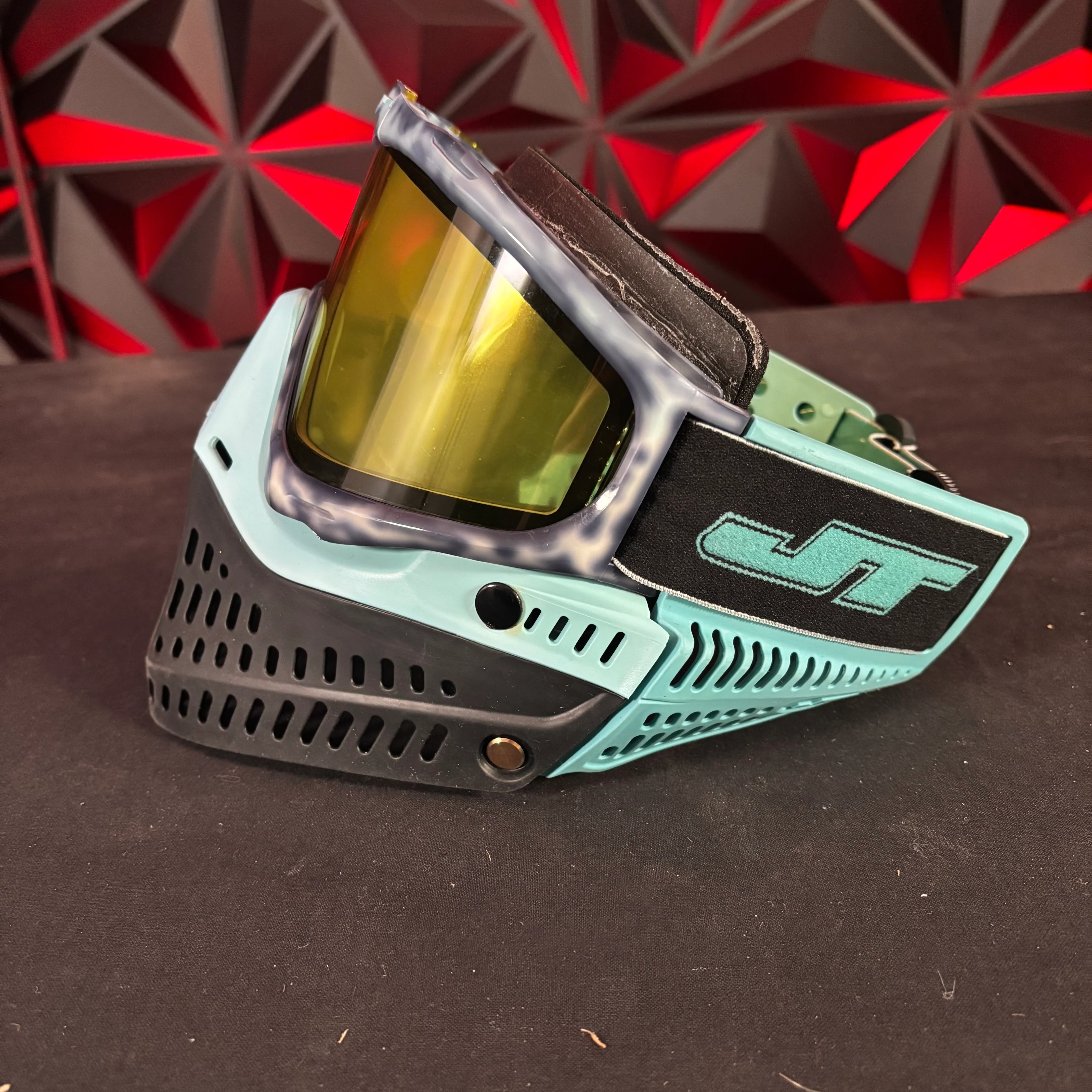 Used JT Proflex Paintball Mask - Custom # 15 Dark blue tie dye Frame /w Black to light blue Bottoms and Blue ears *Custom* - Image 5