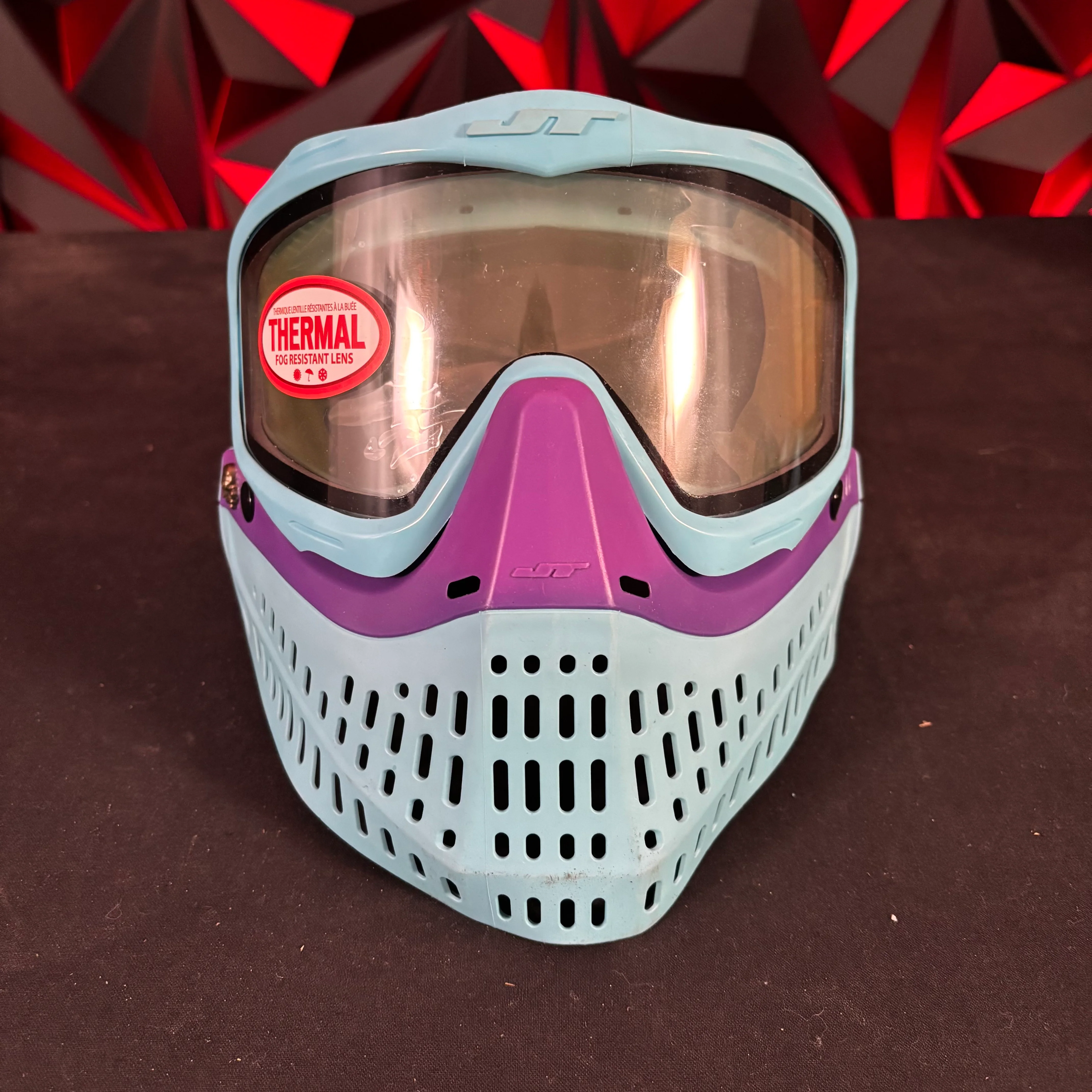 Used JT Proflex Paintball Mask - Custom #21 Light Blue Frames /w Light blue to Purple Bottoms and Light blue ears *Custom* - Image 2