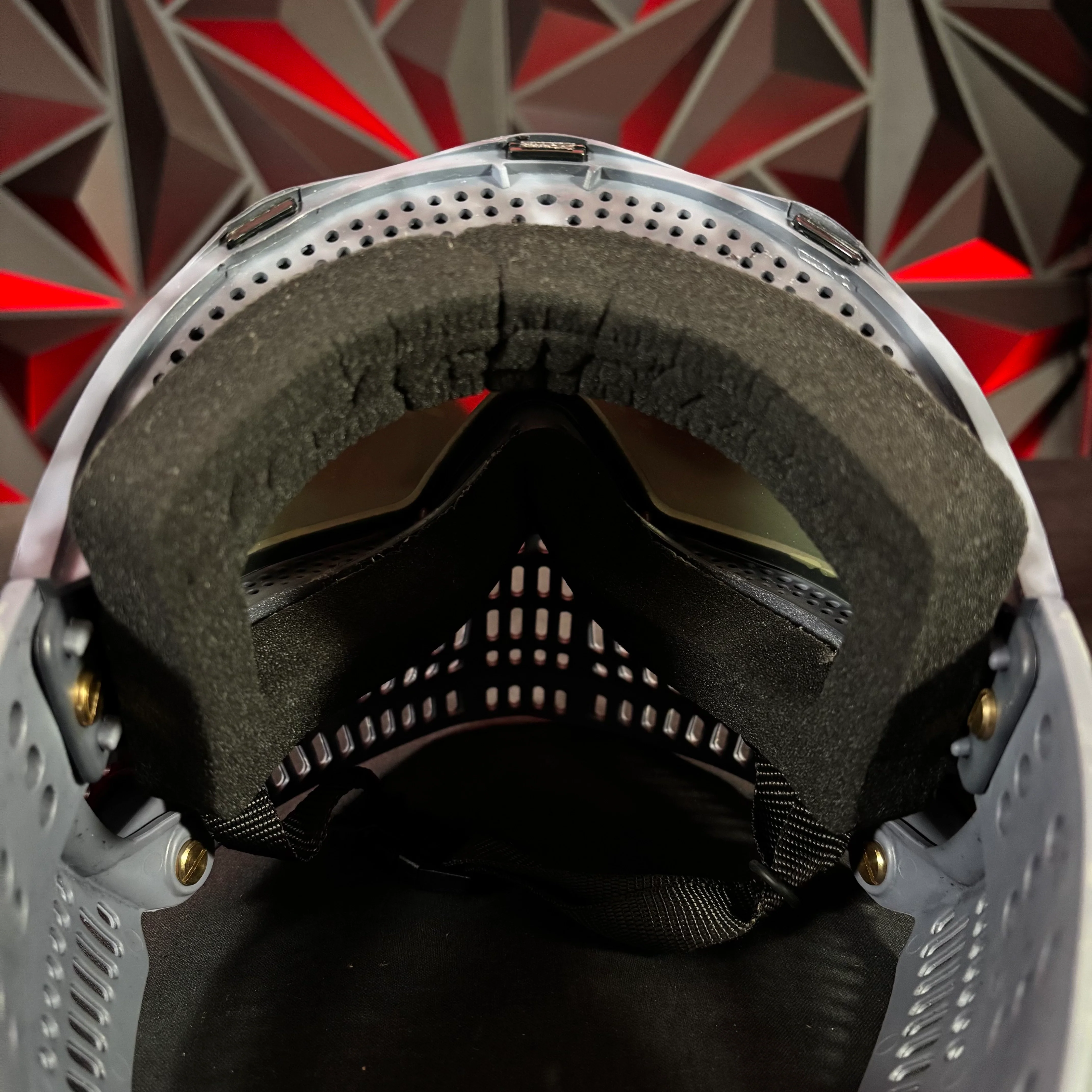 Used JT Proflex Paintball Mask - Custom # 23 Dark grey/ light grey Tie Dye Frame /w Grey to red Tiger stripe bottom and Tiger stripe ears *Custom* - Image 5