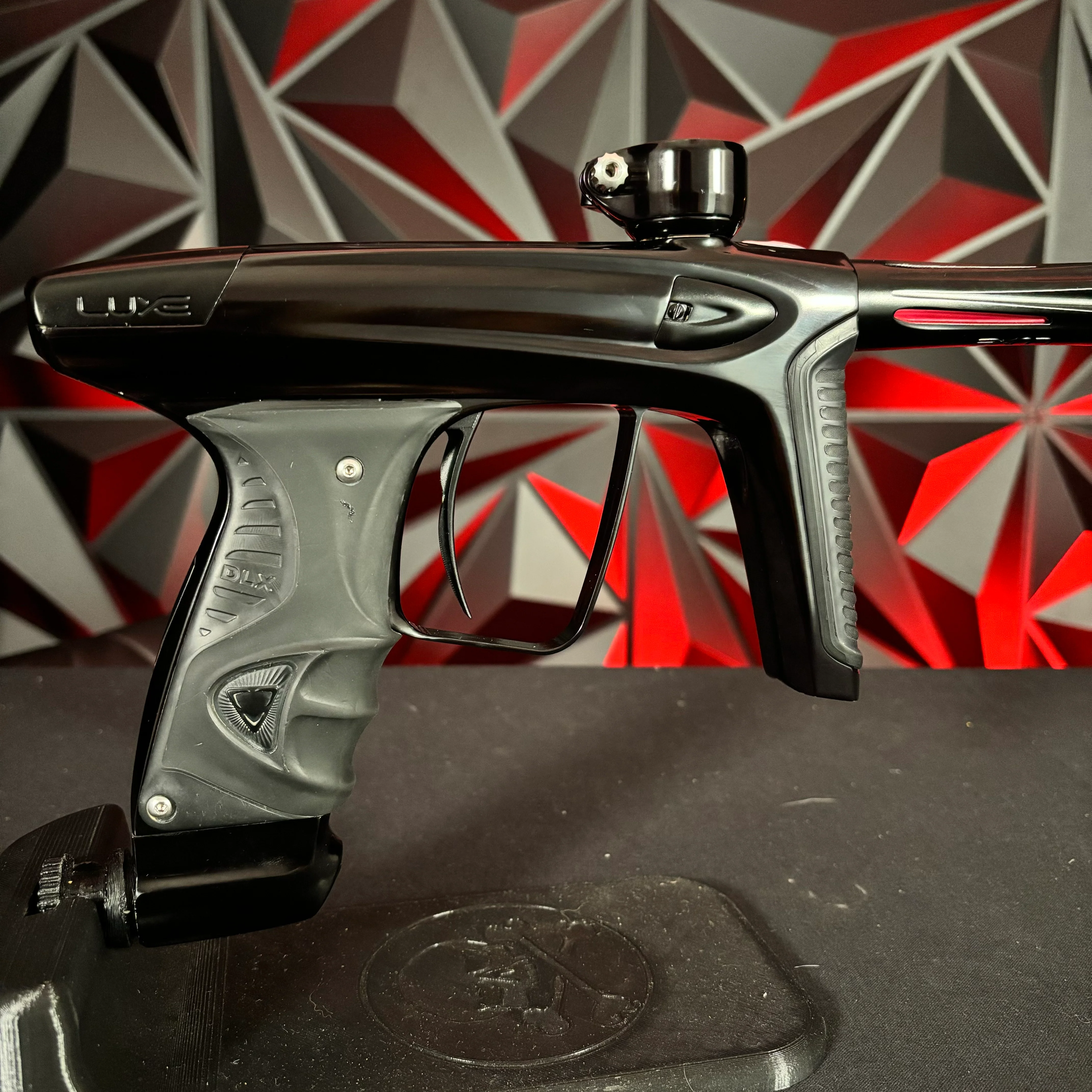 Used Luxe ICE Paintball Gun - Polished Black/Dust Black w/ Custom "Chaos Theory" Engraving to Barrel Back - Image 2