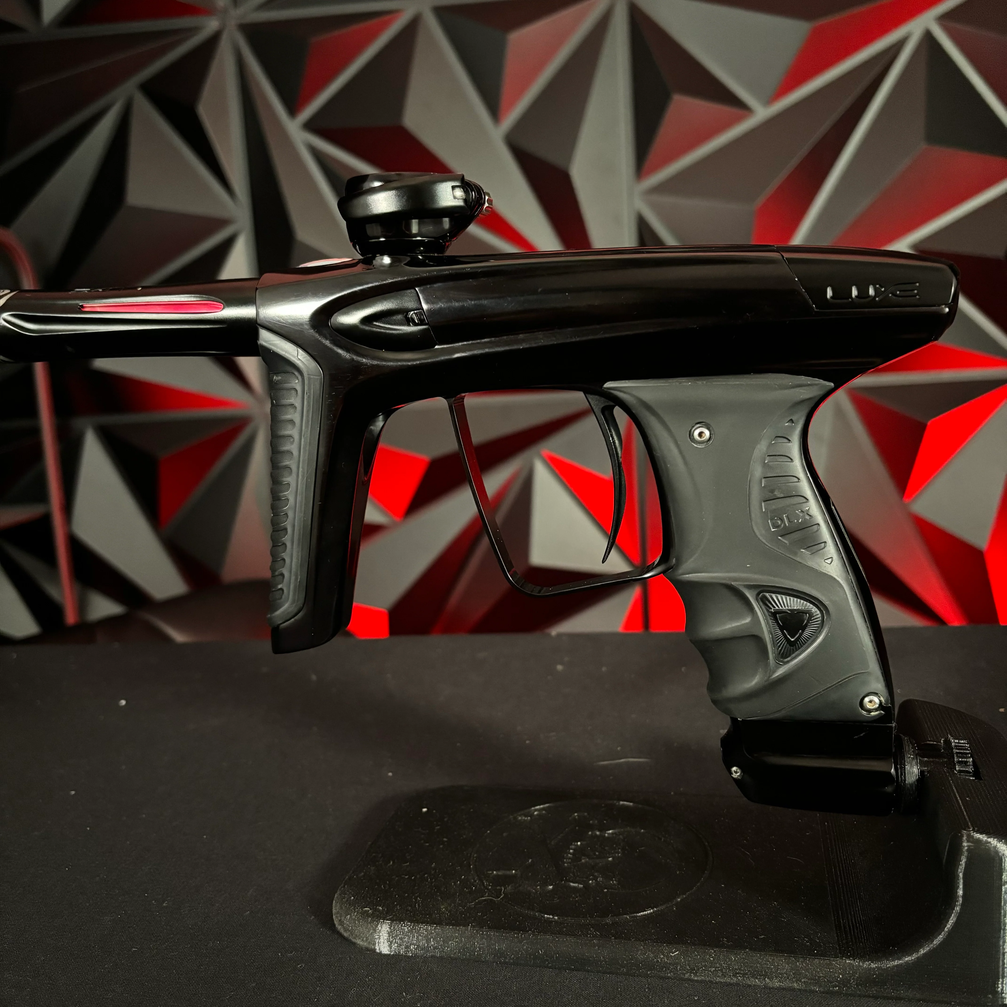 Used Luxe ICE Paintball Gun - Polished Black/Dust Black w/ Custom "Chaos Theory" Engraving to Barrel Back - Image 3