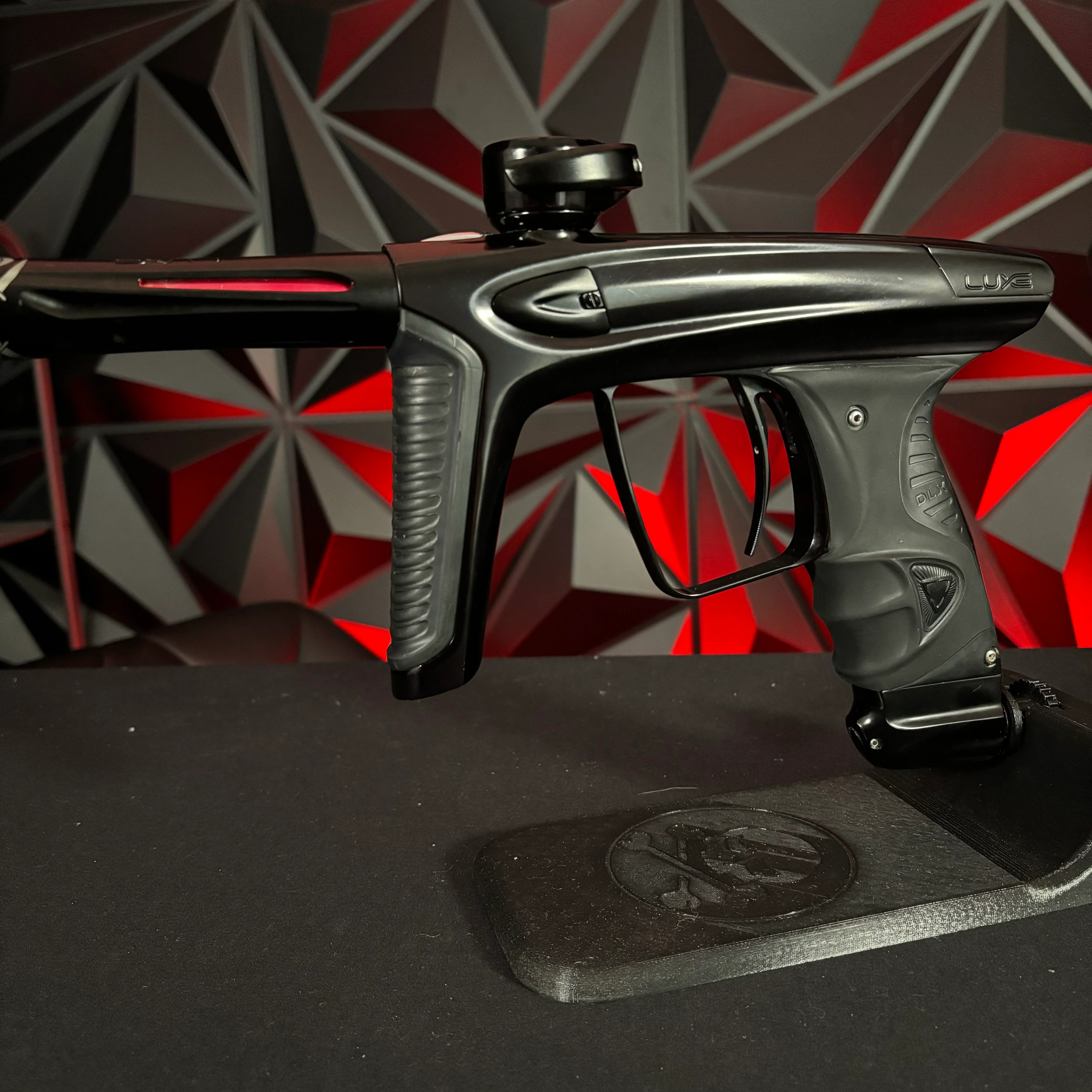 Used Luxe ICE Paintball Gun - Polished Black/Dust Black w/ Custom "Chaos Theory" Engraving to Barrel Back - Image 5