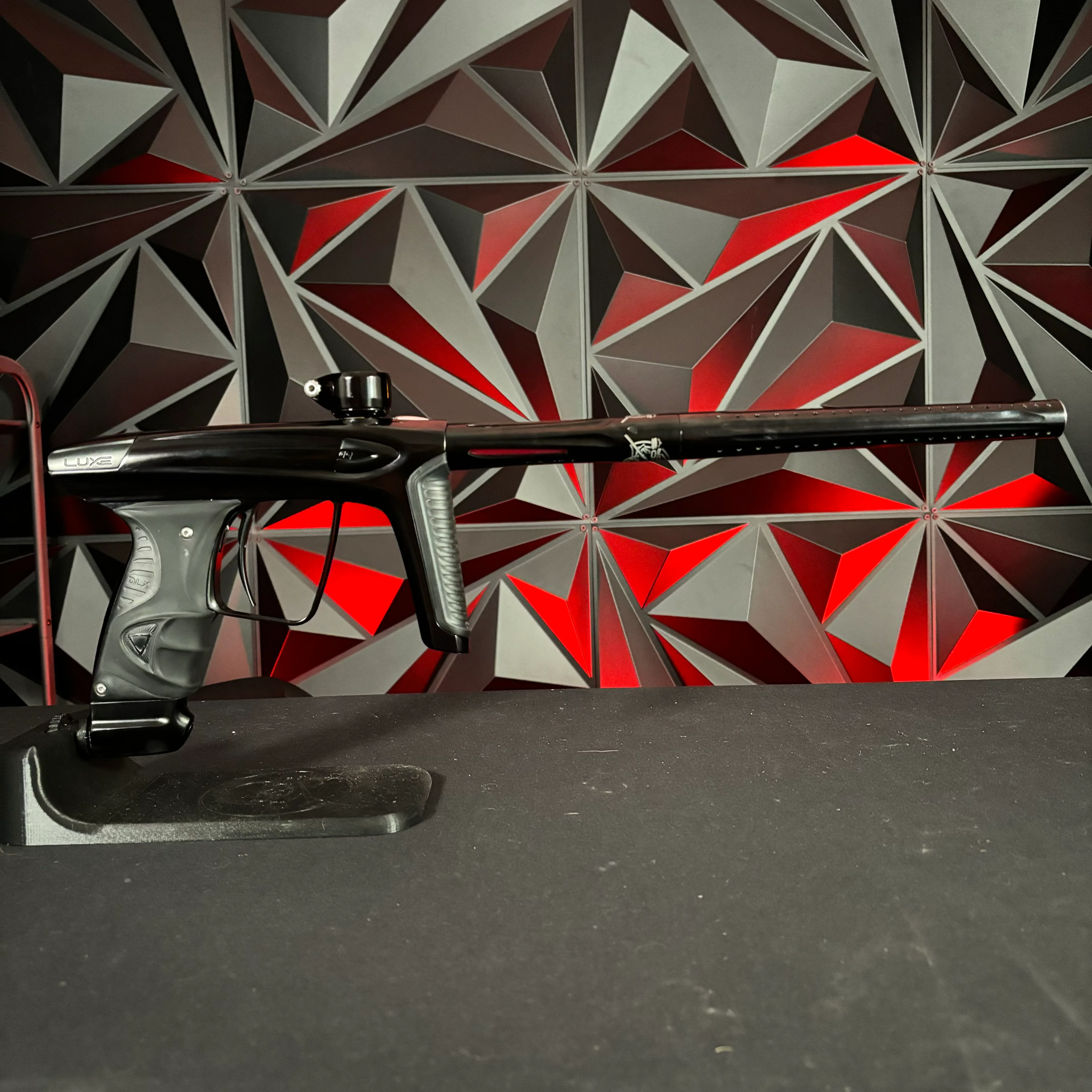 Used Luxe ICE Paintball Gun - Polished Black/Dust Black w/ Custom "Chaos Theory" Engraving to Barrel Back - Image 6
