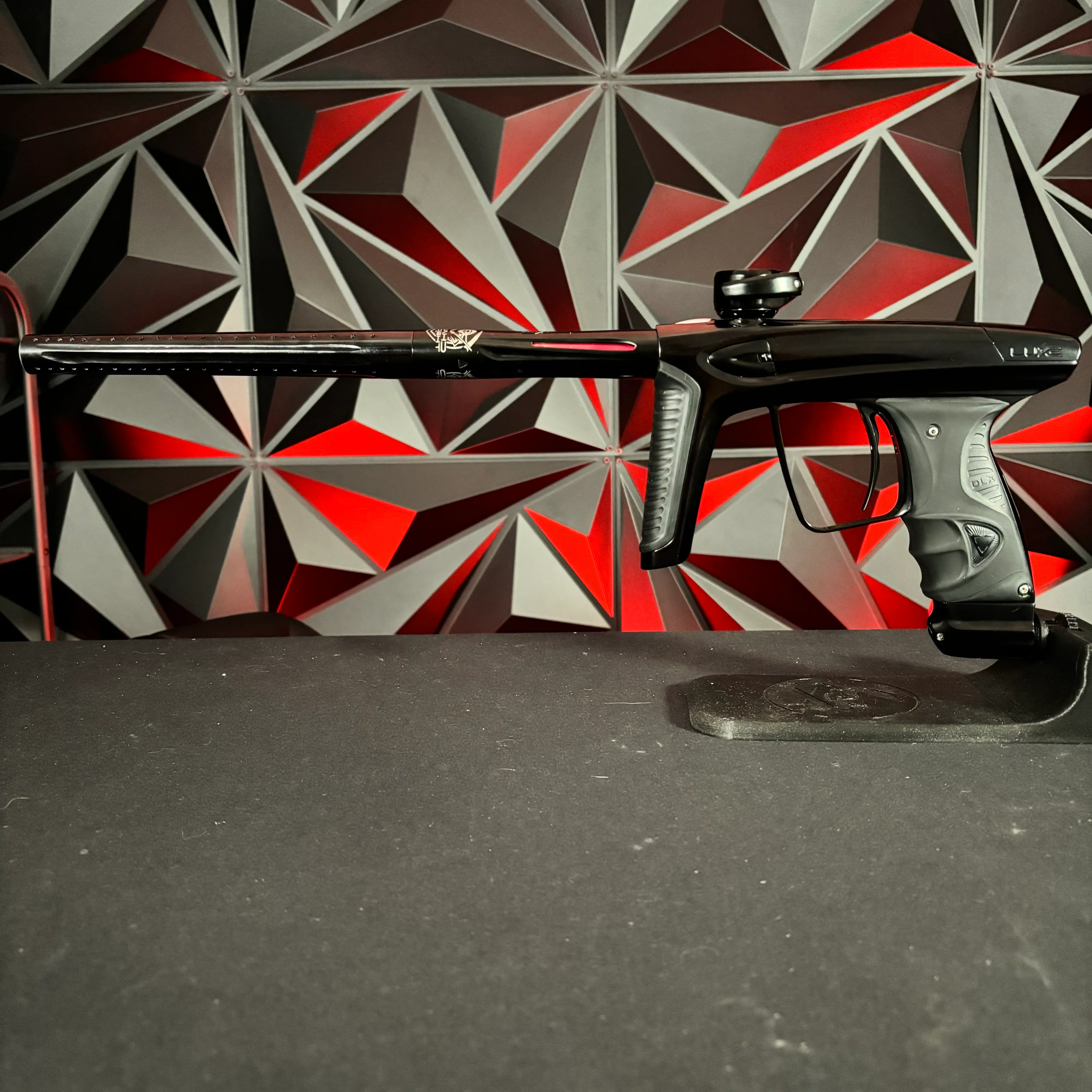 Used Luxe ICE Paintball Gun - Polished Black/Dust Black w/ Custom "Chaos Theory" Engraving to Barrel Back - Image 7