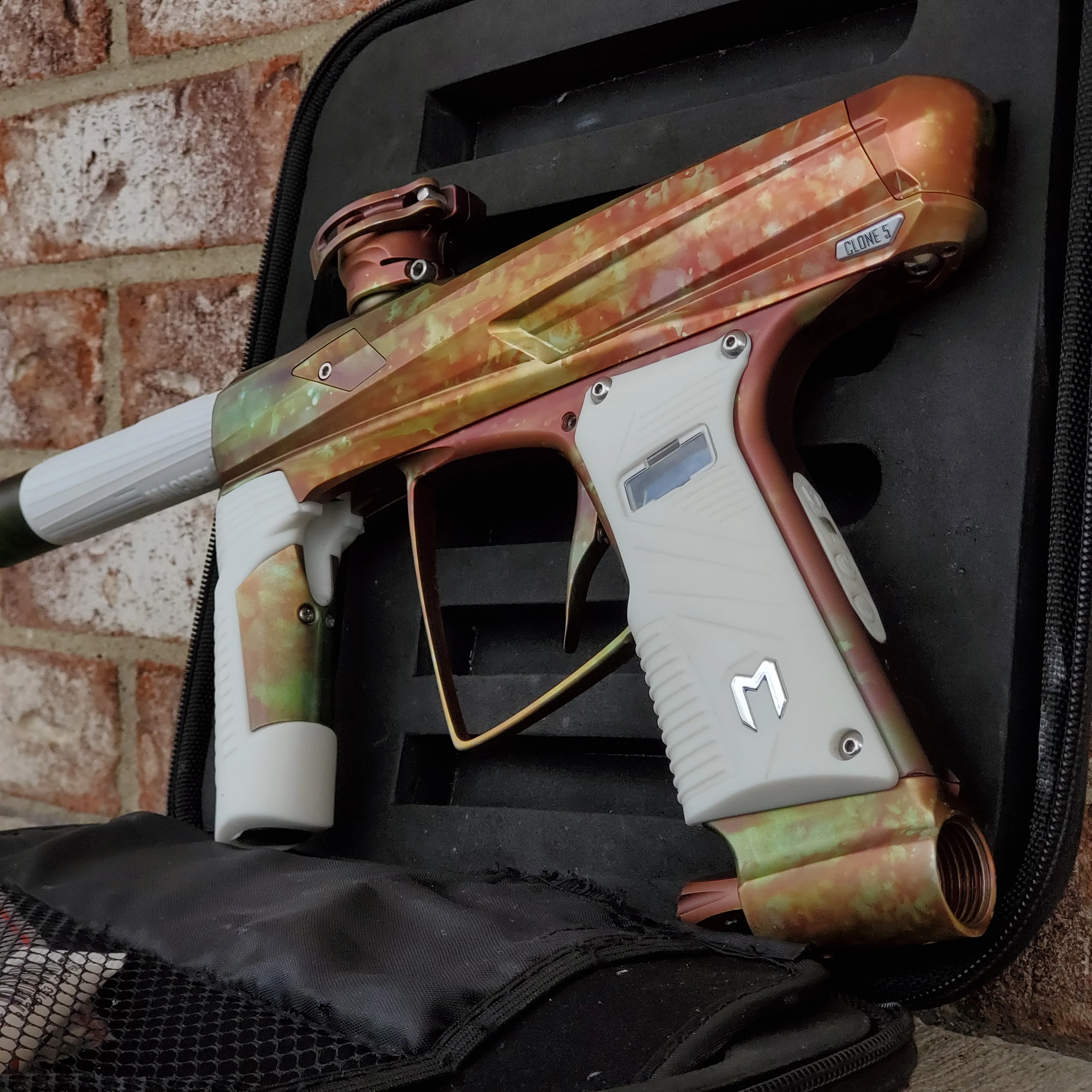 Used MacDev Clone 5 Paintball Gun - Red / Green Fire Fade - Image 3