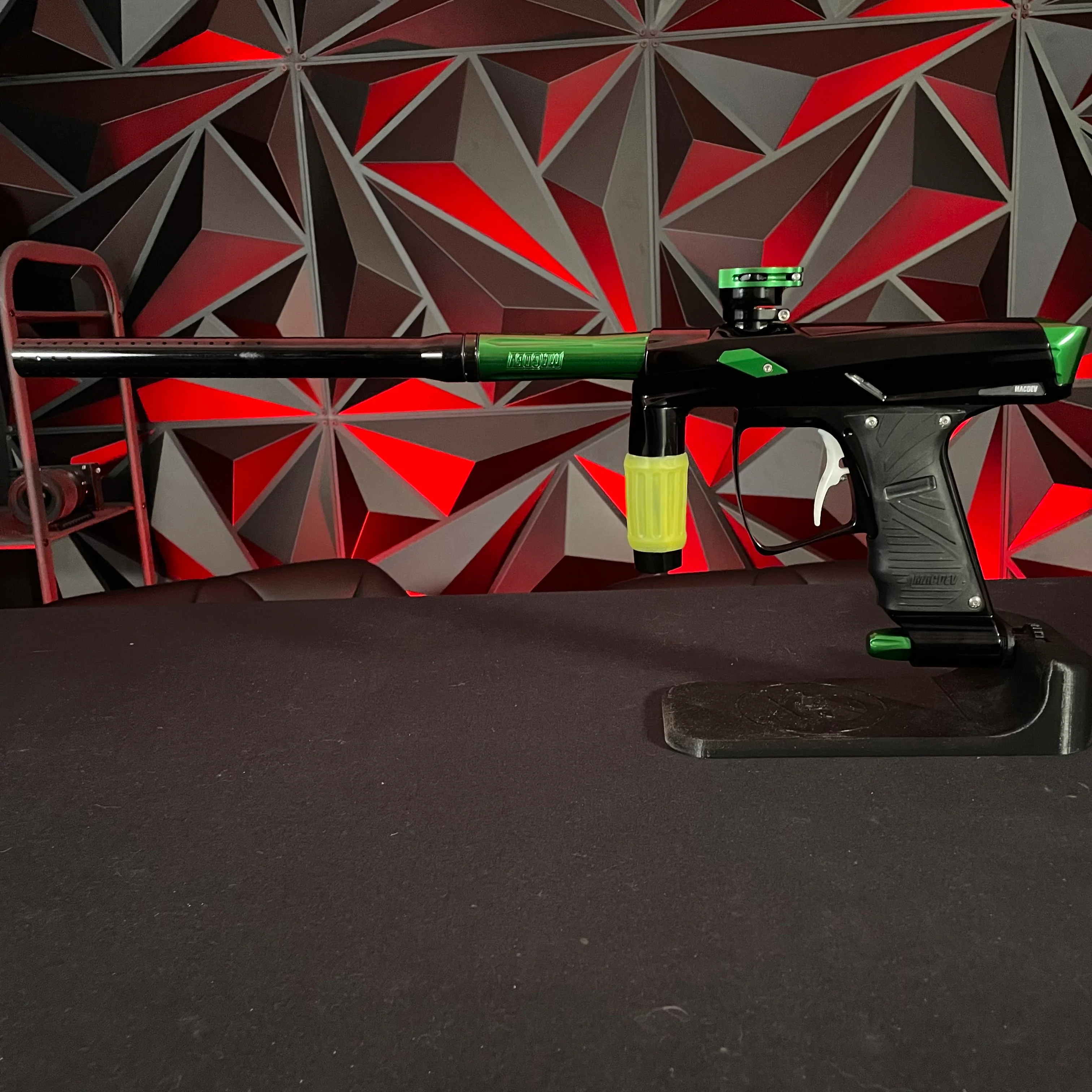 Used MacDev GTI Paintball Gun - Black/Green w/White Scythe Trigger - Image 6