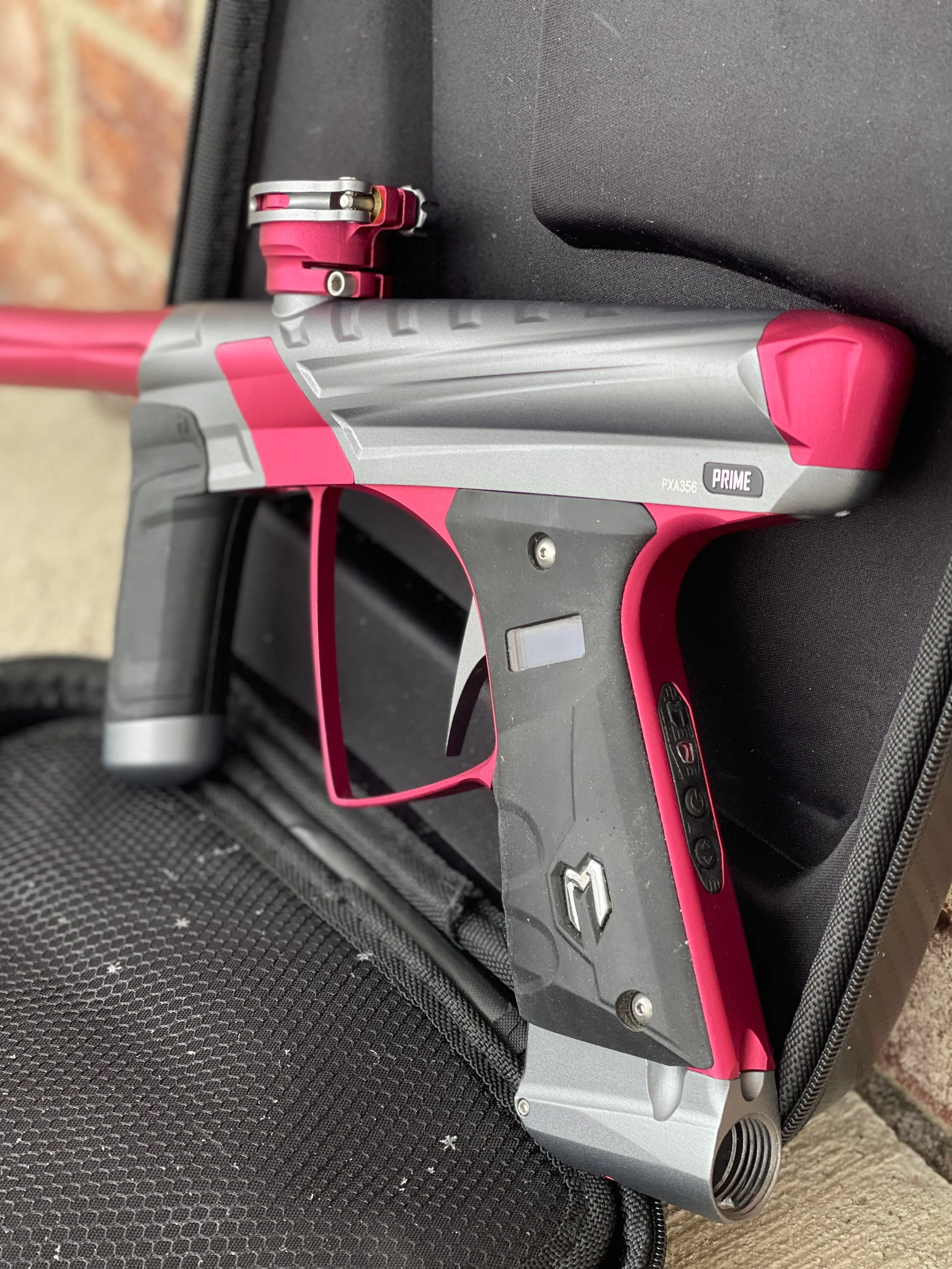 Used MacDev Prime XTS Paintball Gun - Dust Grey / Dust Red w/ additional Stock Deuce Trigger - Image 2