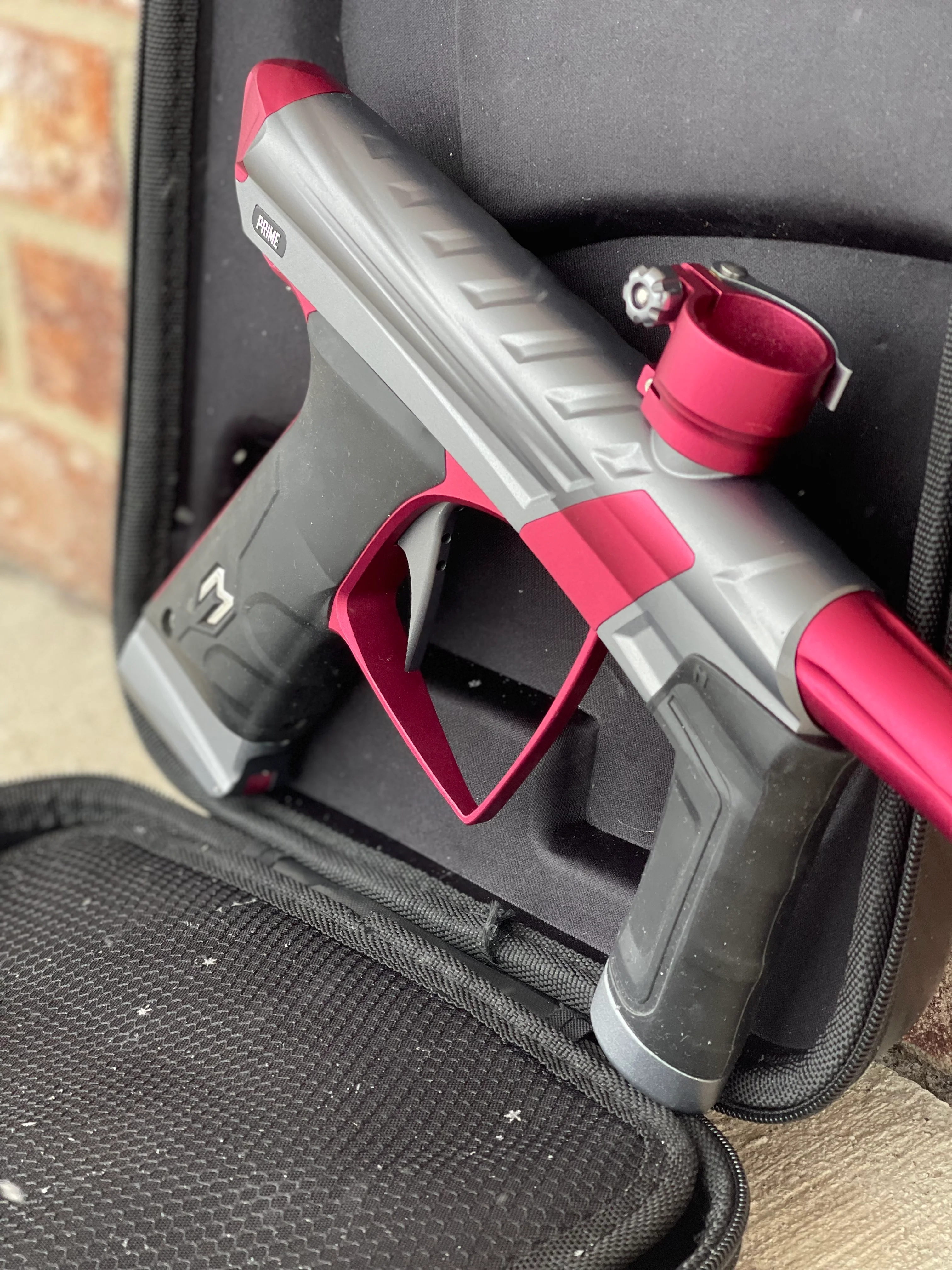 Used MacDev Prime XTS Paintball Gun - Dust Grey / Dust Red w/ additional Stock Deuce Trigger - Image 3