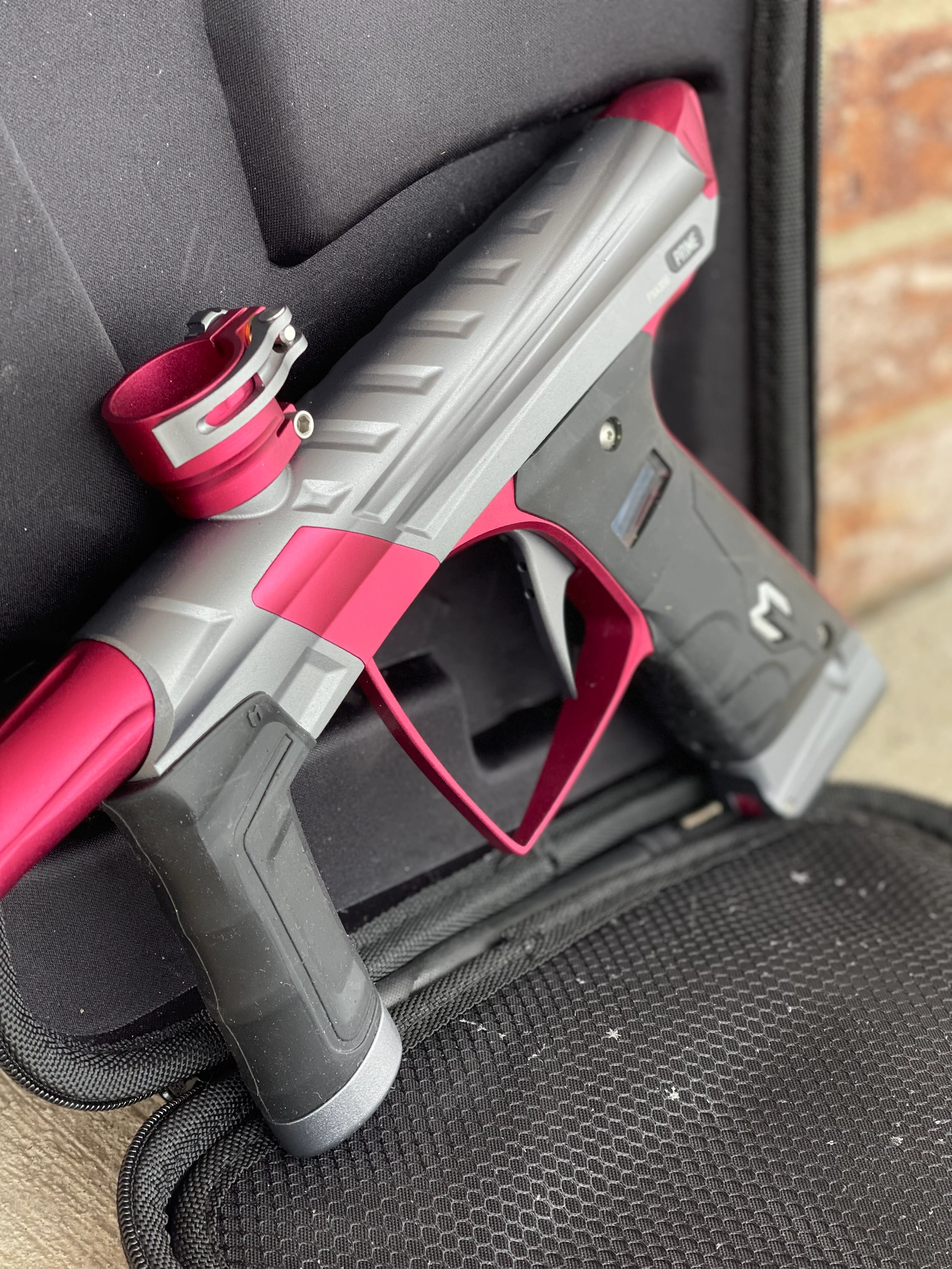 Used MacDev Prime XTS Paintball Gun - Dust Grey / Dust Red w/ additional Stock Deuce Trigger - Image 4