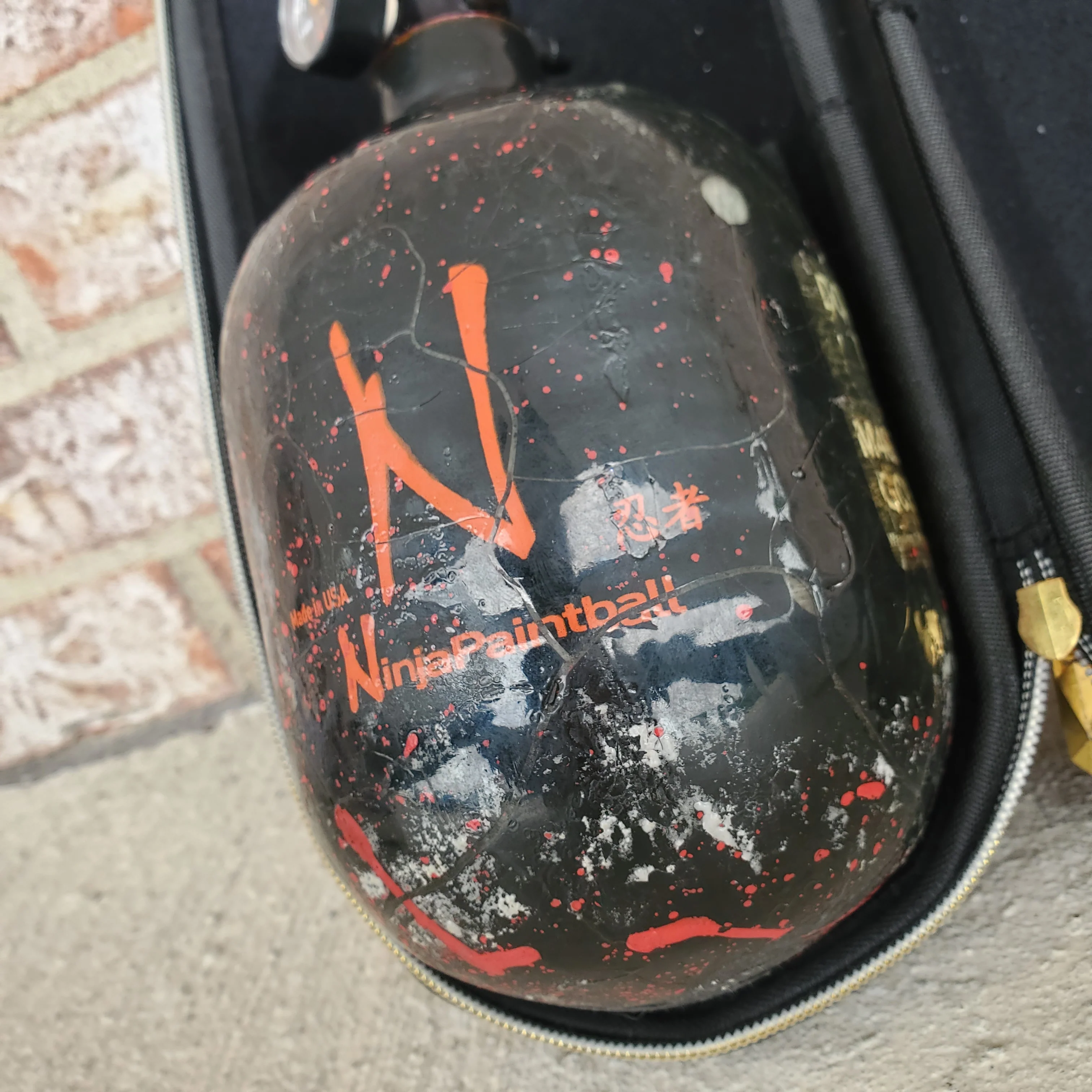 Used Ninja 48/4500 Paintball Tank- Black / Red Splash - Image 2