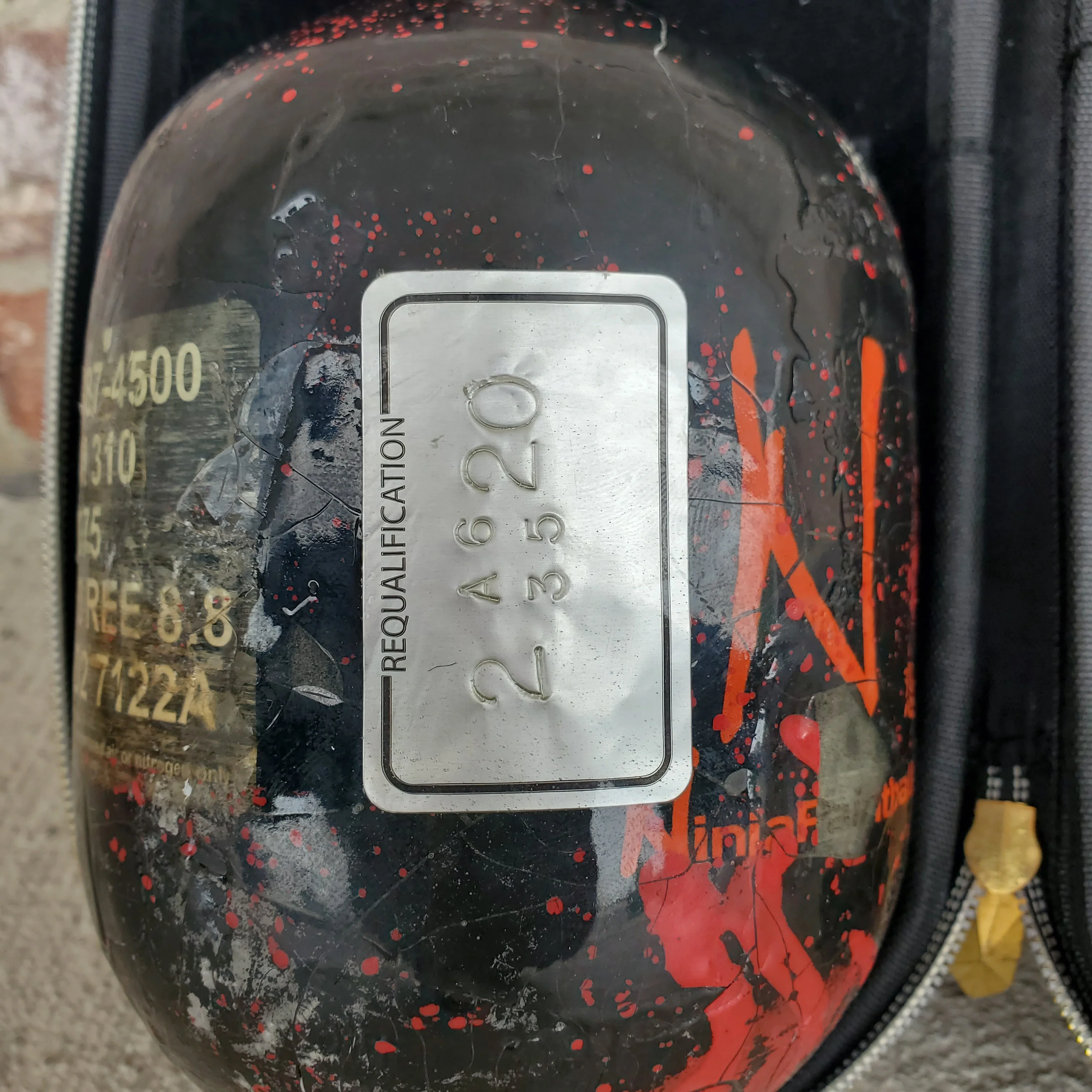 Used Ninja 48/4500 Paintball Tank- Black / Red Splash - Image 3