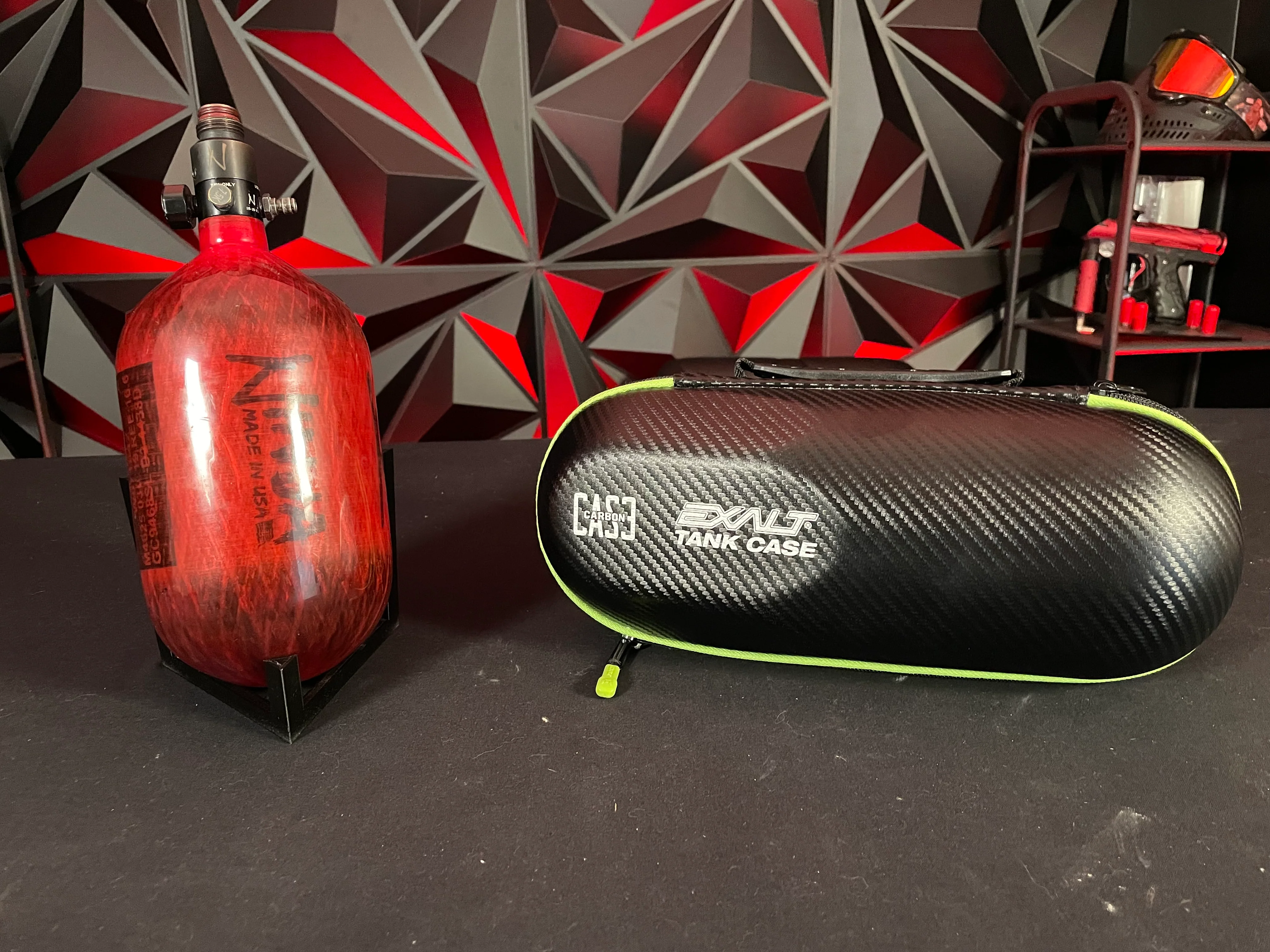 Used Ninja 68/4500 Lite Paintball Tank -  Red w/Exalt Paintball Tank Case - Image 4