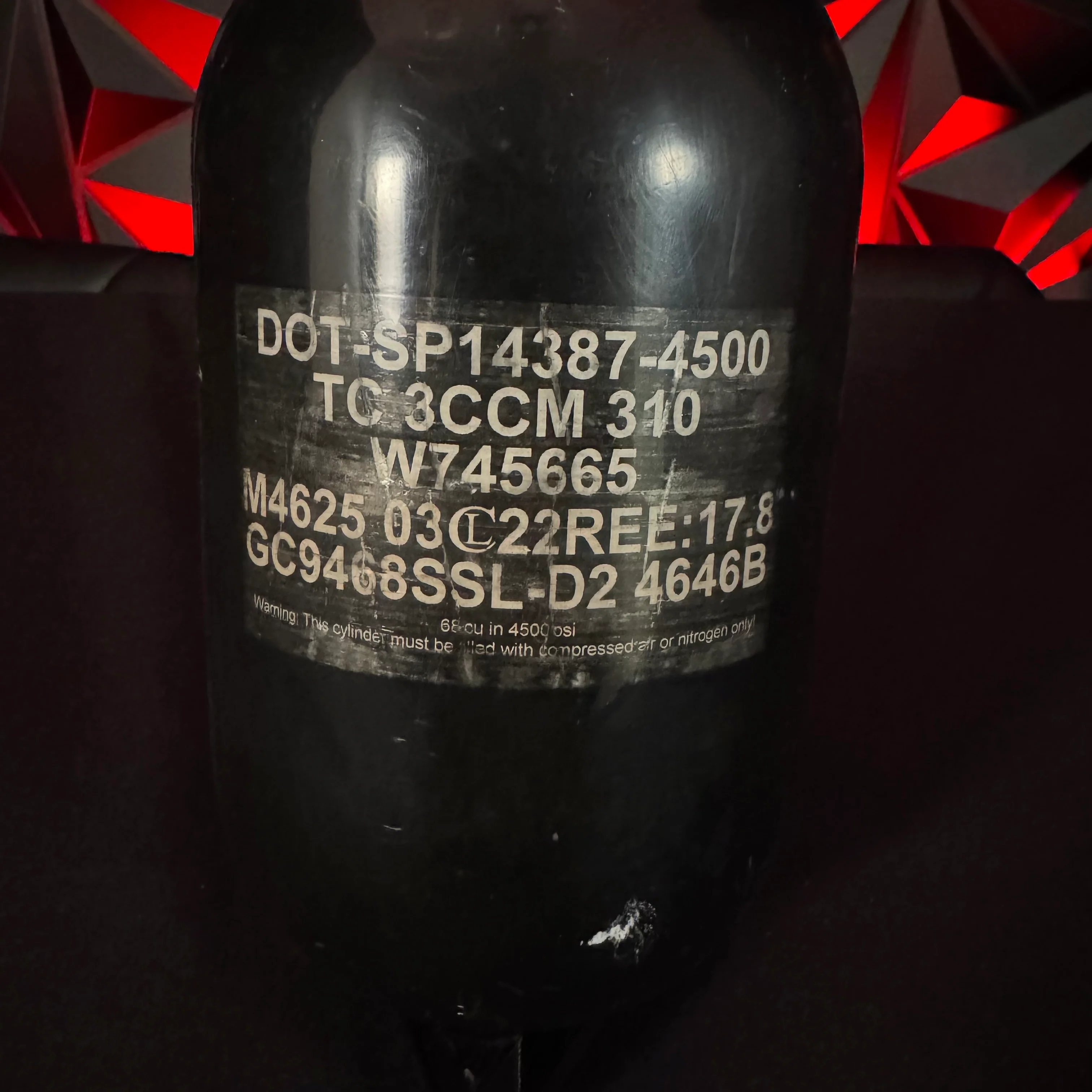 Used Ninja SL2 68/4500 Paintball Tank - BOTTLE ONLY - Black/Blue - Image 3