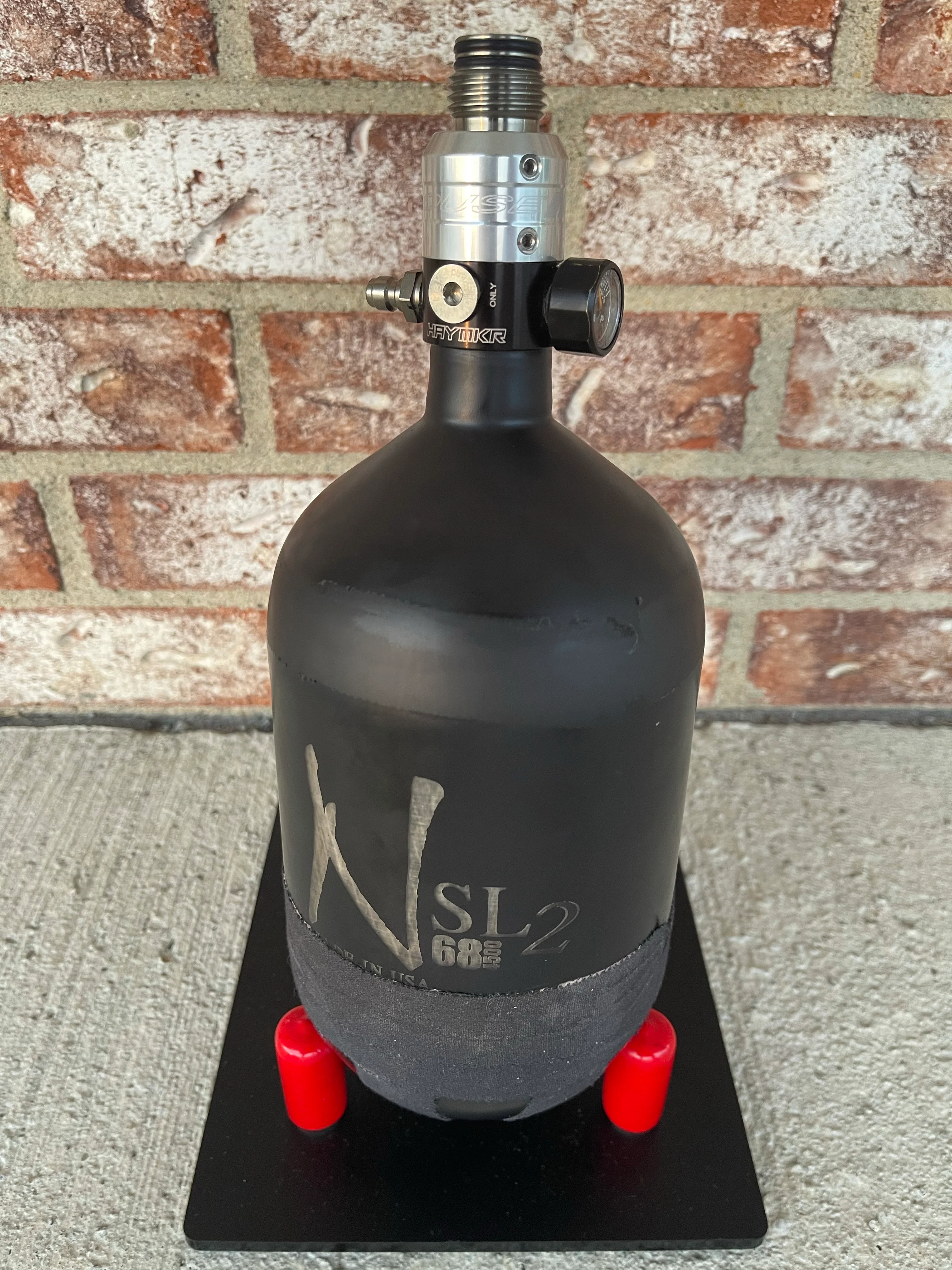 Used Ninja SL2 68/4500 Paintball Tank - Cerakote Black with Silver/Black Powerhouse HAYMKR Regulator & Exalt Tank Case - Image 2