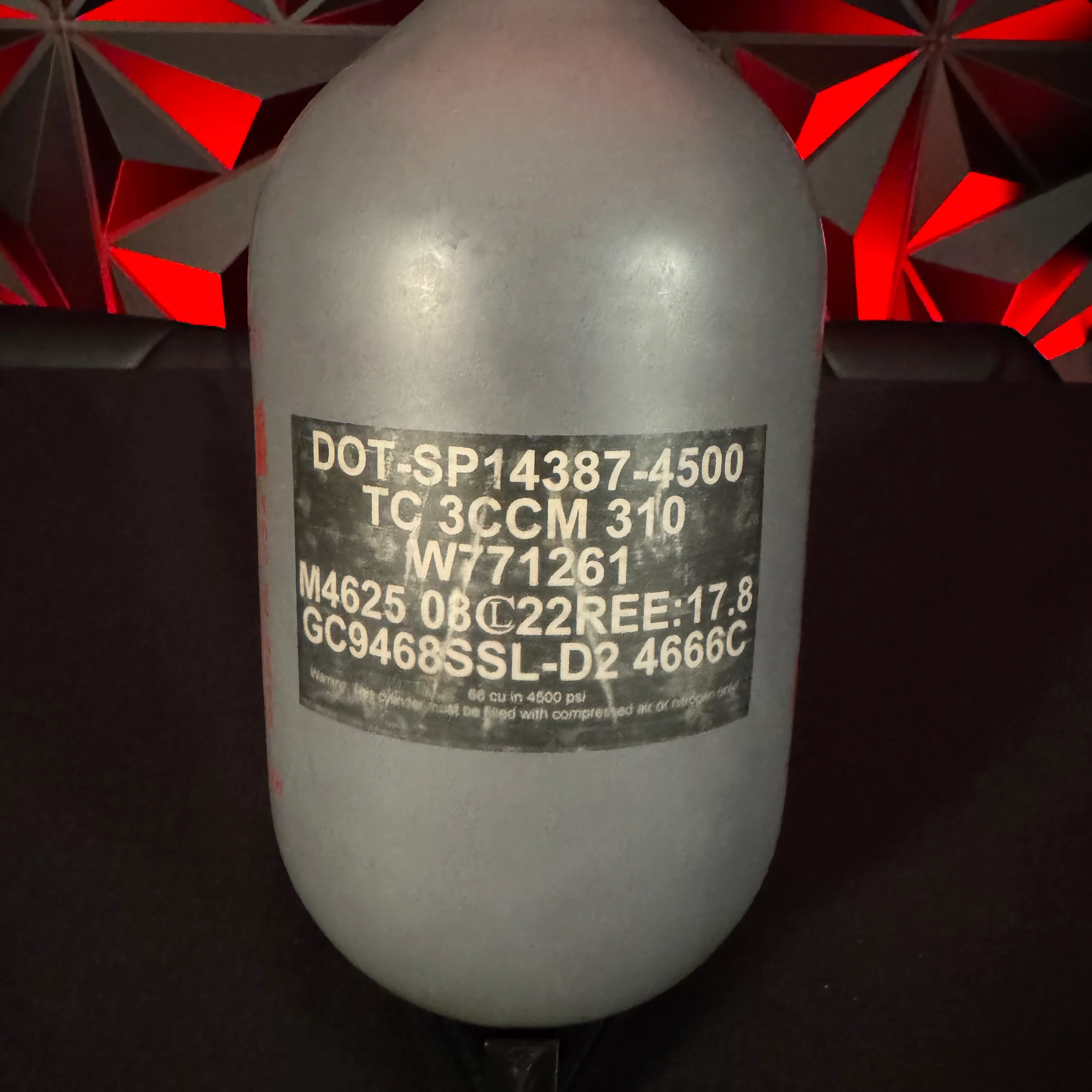 Used Ninja SL2 77/4500 "Matte Series" Paintball Tank - Grey/Red w/Ultralite Regulator - Image 4