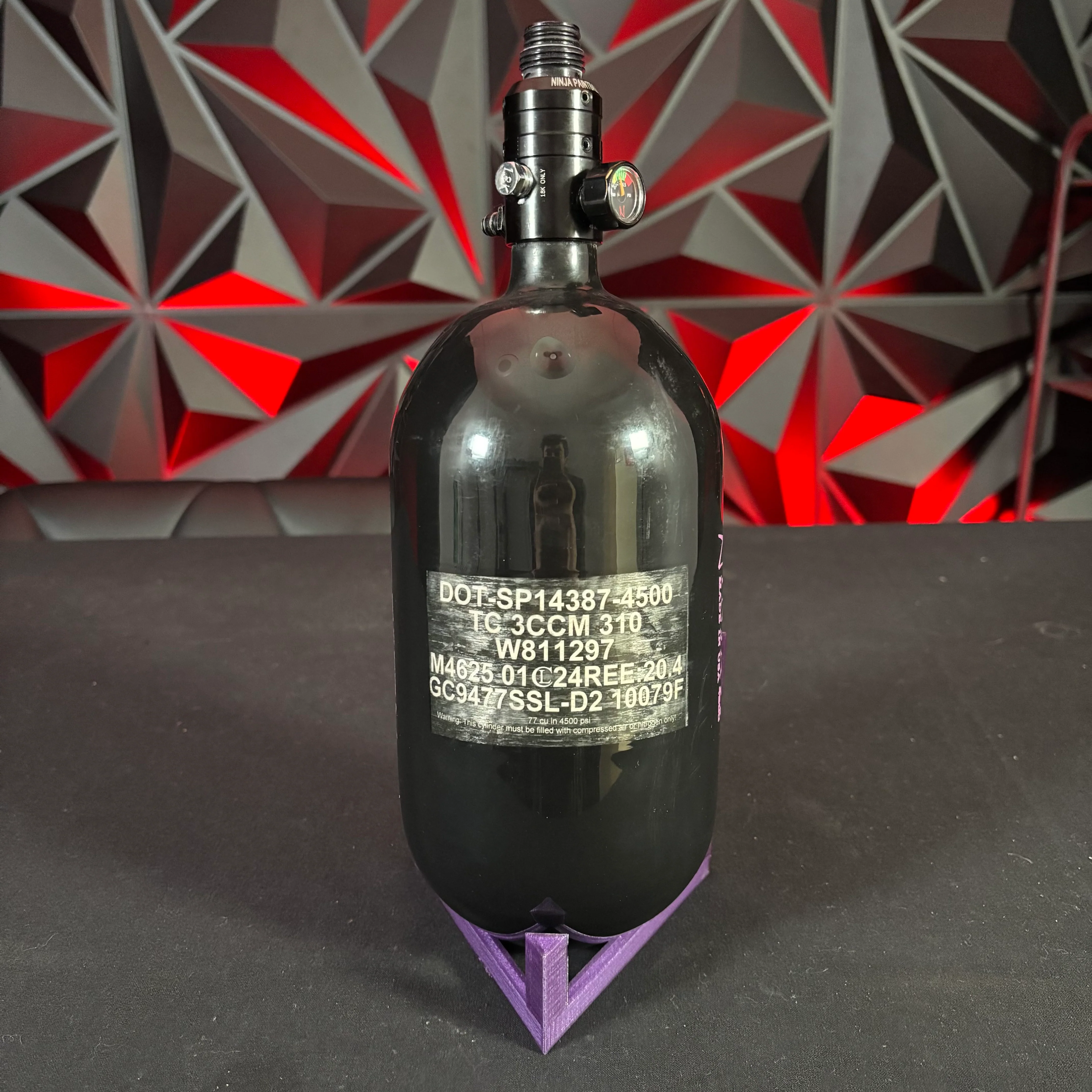 Used Ninja SL2 77/4500 Paintball Tank - Black/Purple w/ProV2 Regulator - Image 3