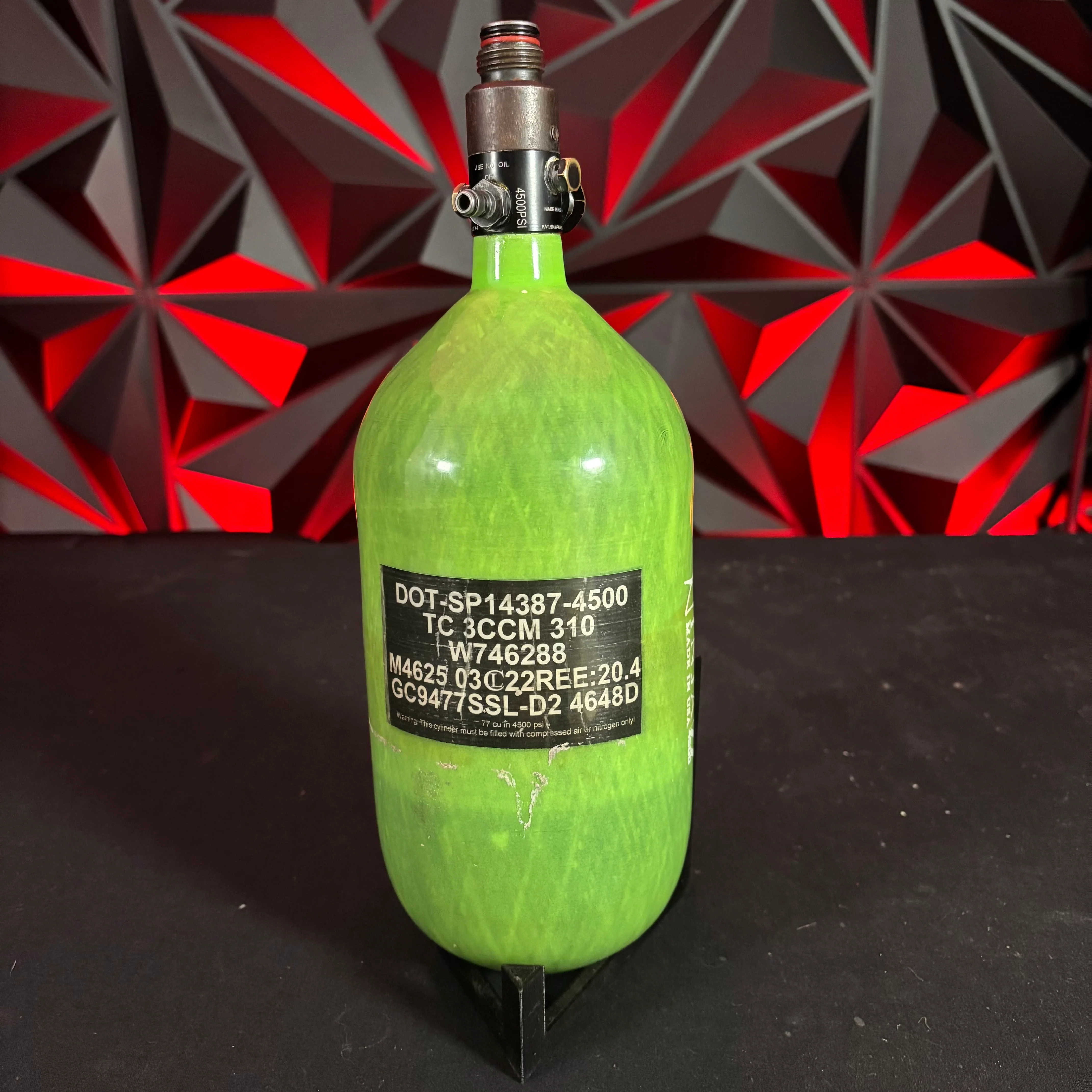Used Ninja SL2 77/4500 Paintball Tank - Lime/w Ninja Pro V2 - Image 2