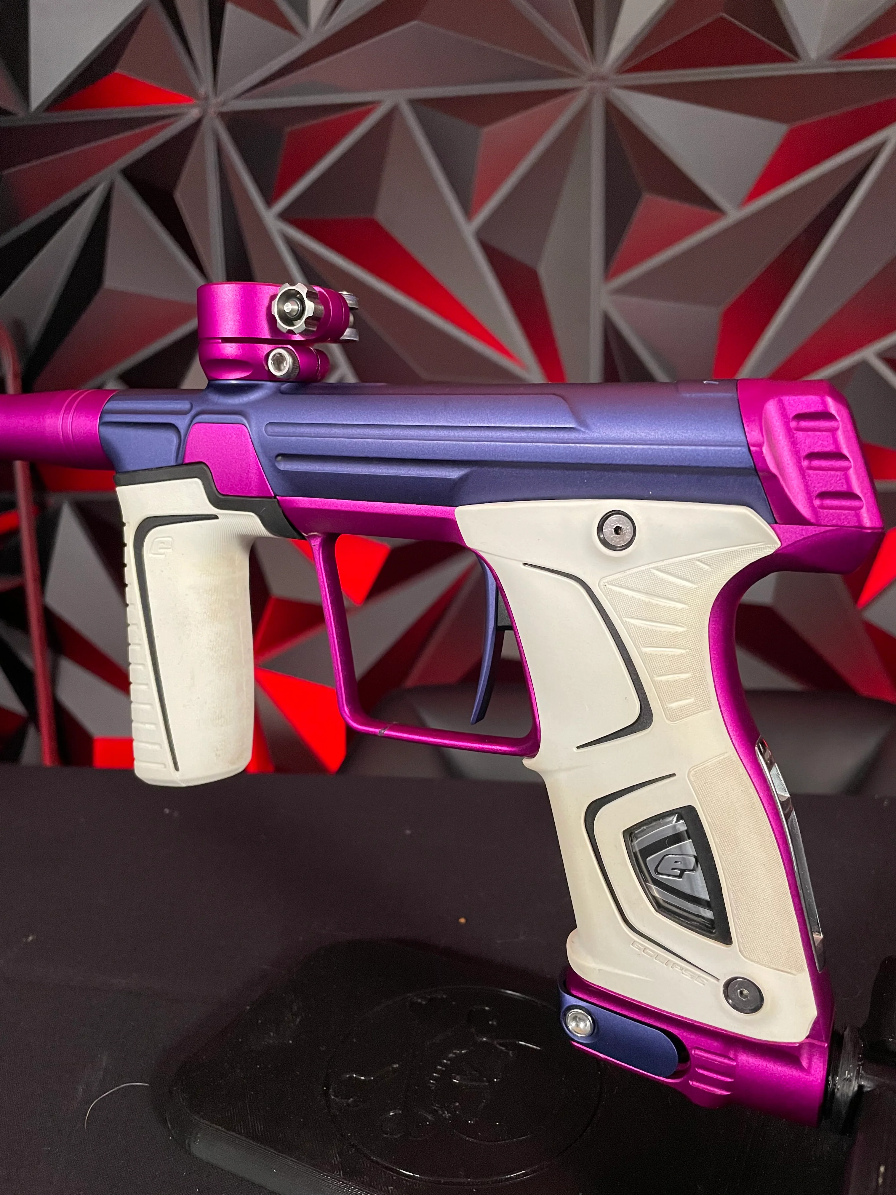Used Planet Eclipse 170r Paintball Gun - Blue/Purple w/ Infamous Deuce Trigger & White Grip Kit - Image 2