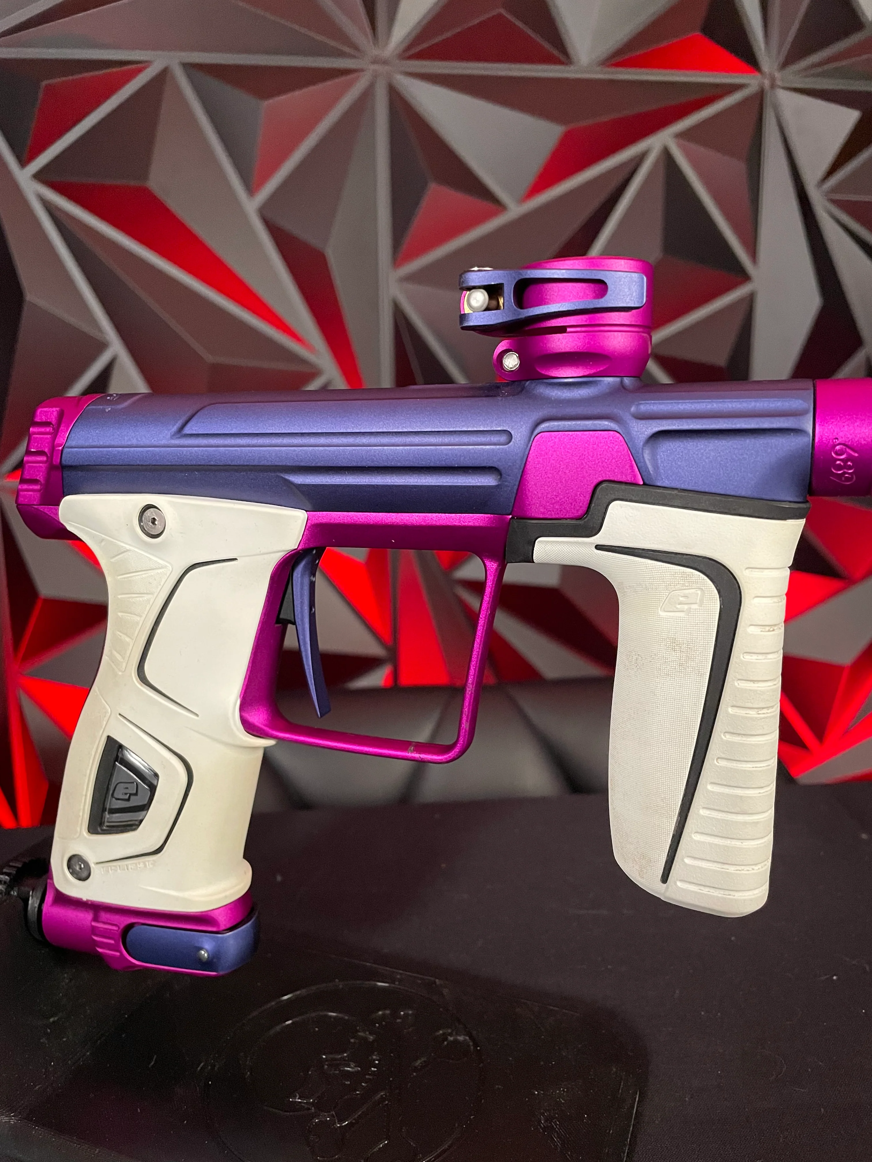 Used Planet Eclipse 170r Paintball Gun - Blue/Purple w/ Infamous Deuce Trigger & White Grip Kit - Image 3