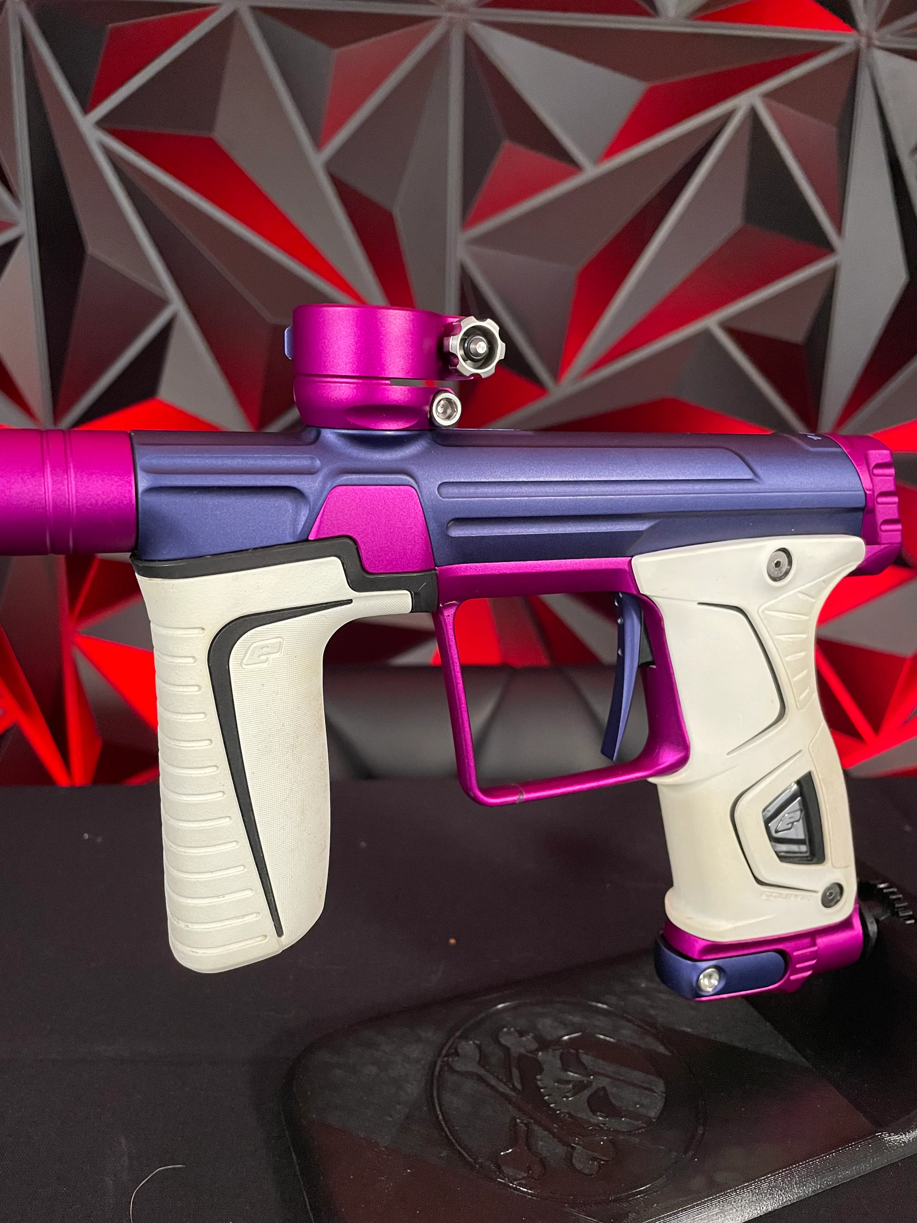 Used Planet Eclipse 170r Paintball Gun - Blue/Purple w/ Infamous Deuce Trigger & White Grip Kit - Image 4