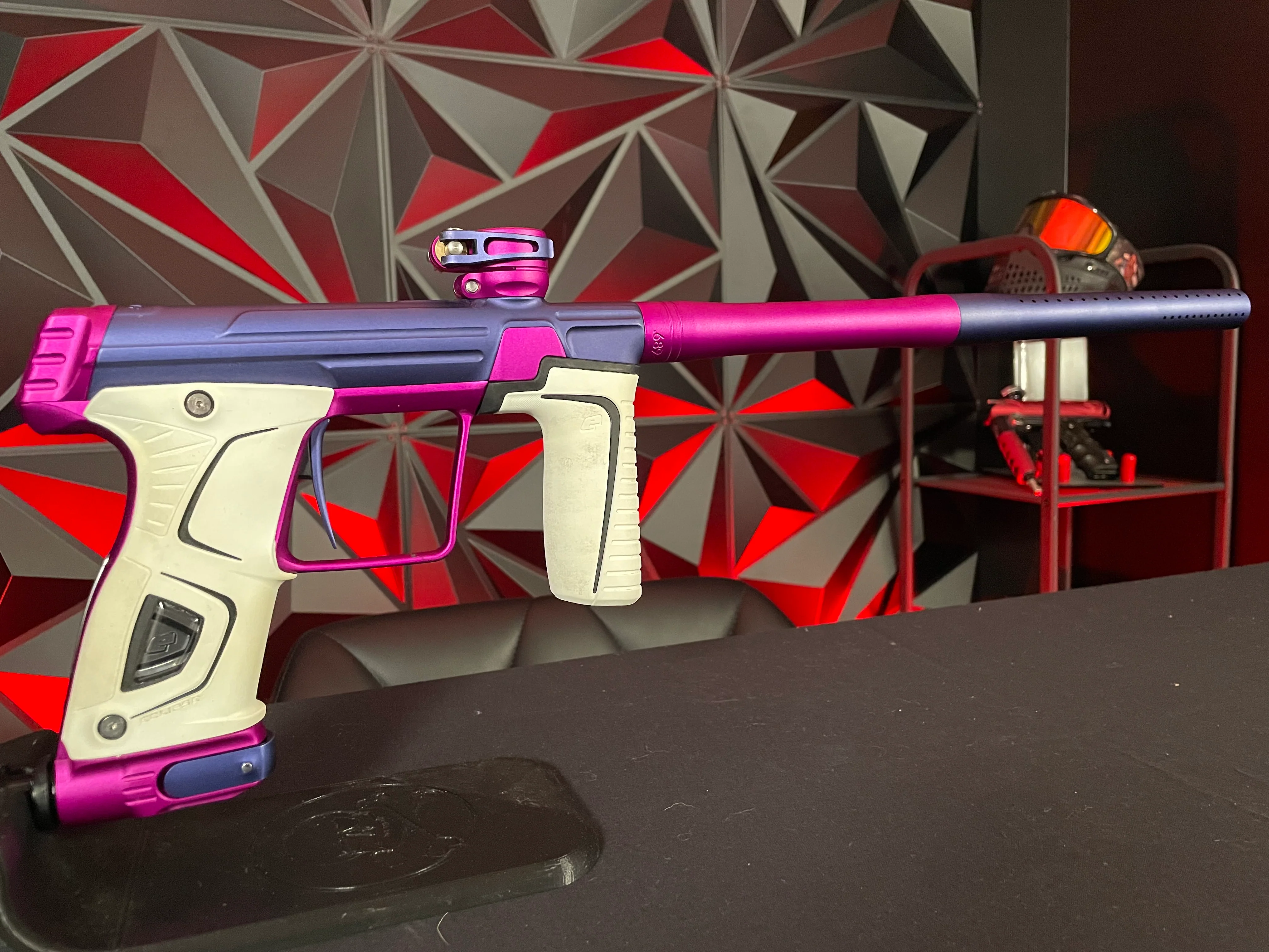 Used Planet Eclipse 170r Paintball Gun - Blue/Purple w/ Infamous Deuce Trigger & White Grip Kit - Image 5