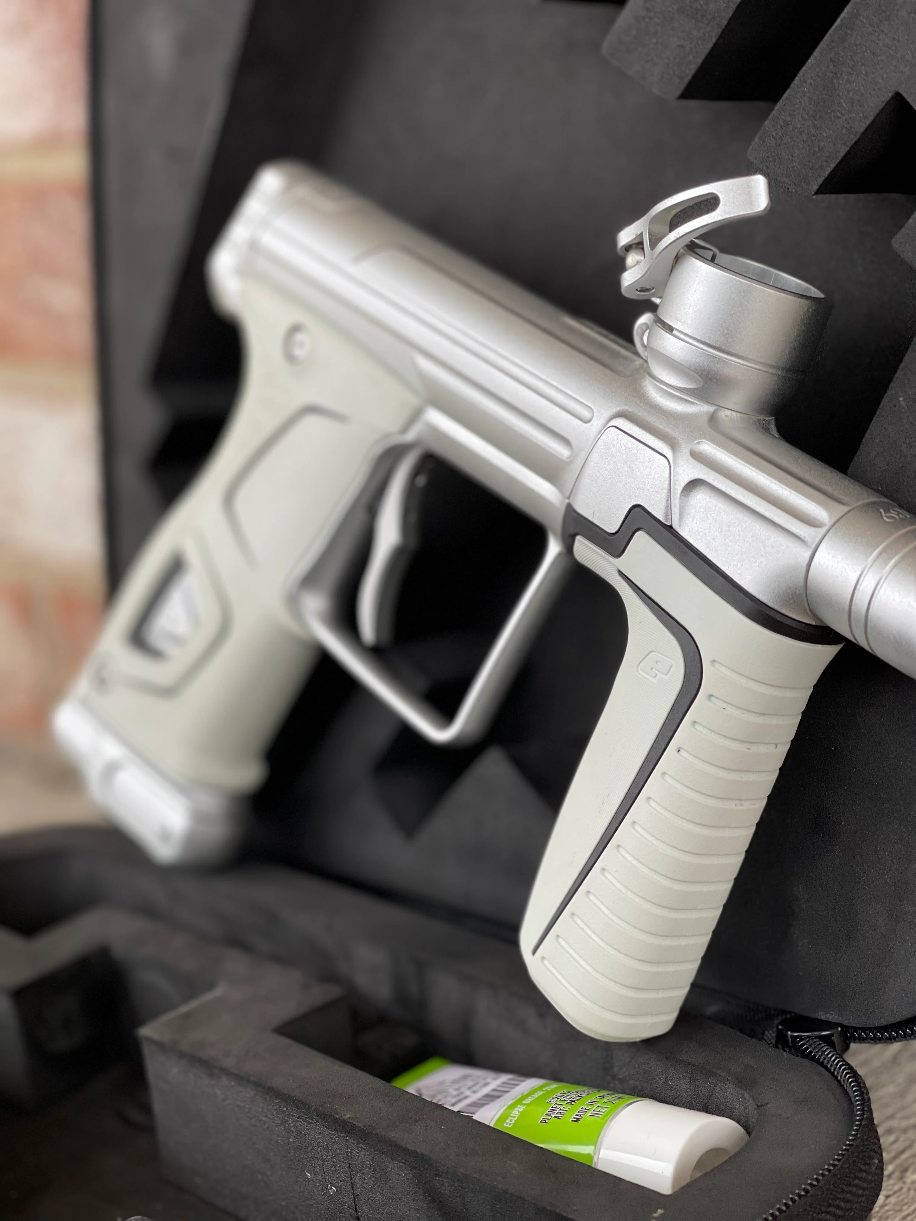 Used Planet Eclipse 170R Paintball Gun - Silver w/ White Grips and Deuce Trigger - Image 2