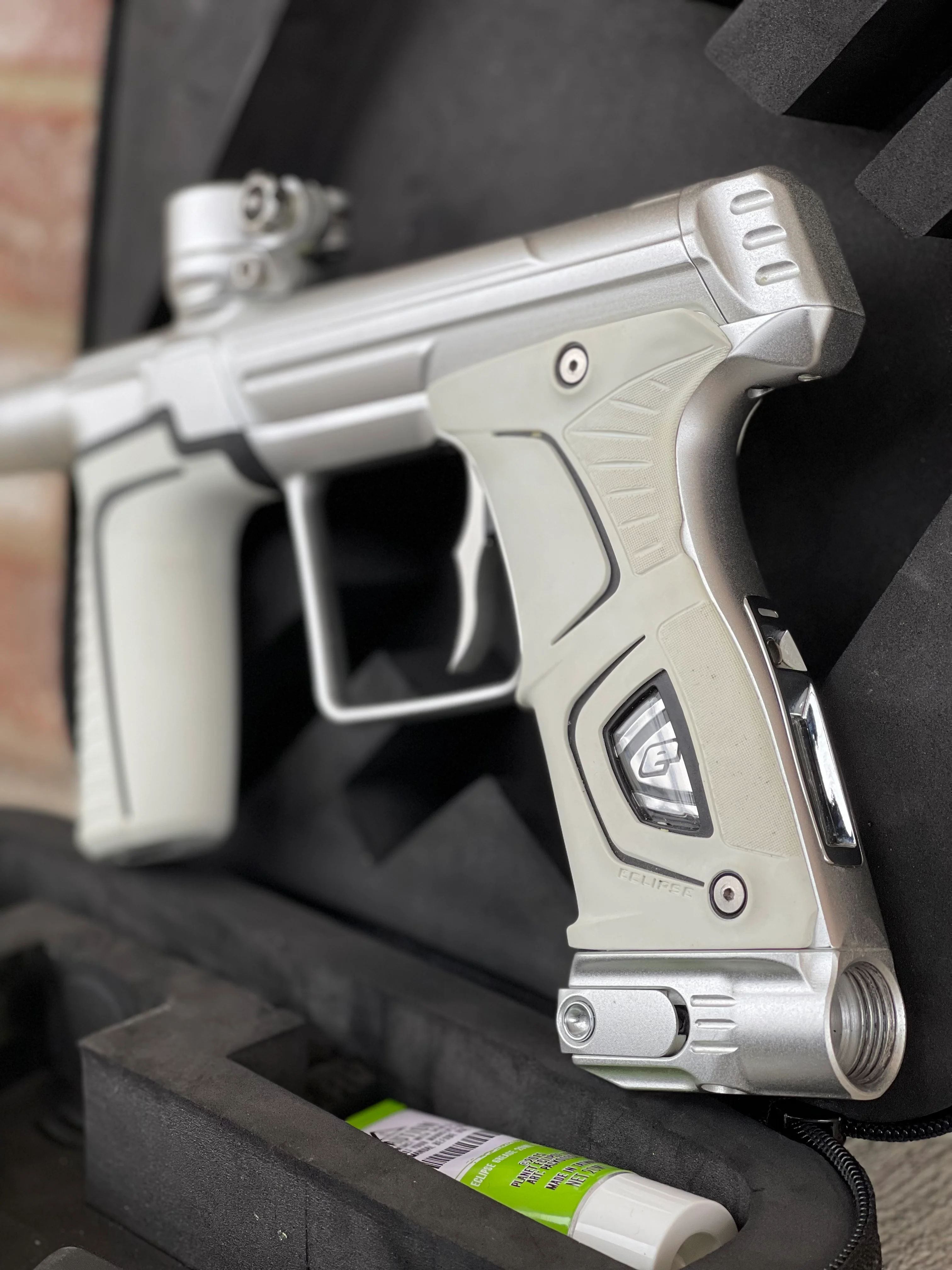 Used Planet Eclipse 170R Paintball Gun - Silver w/ White Grips and Deuce Trigger - Image 3