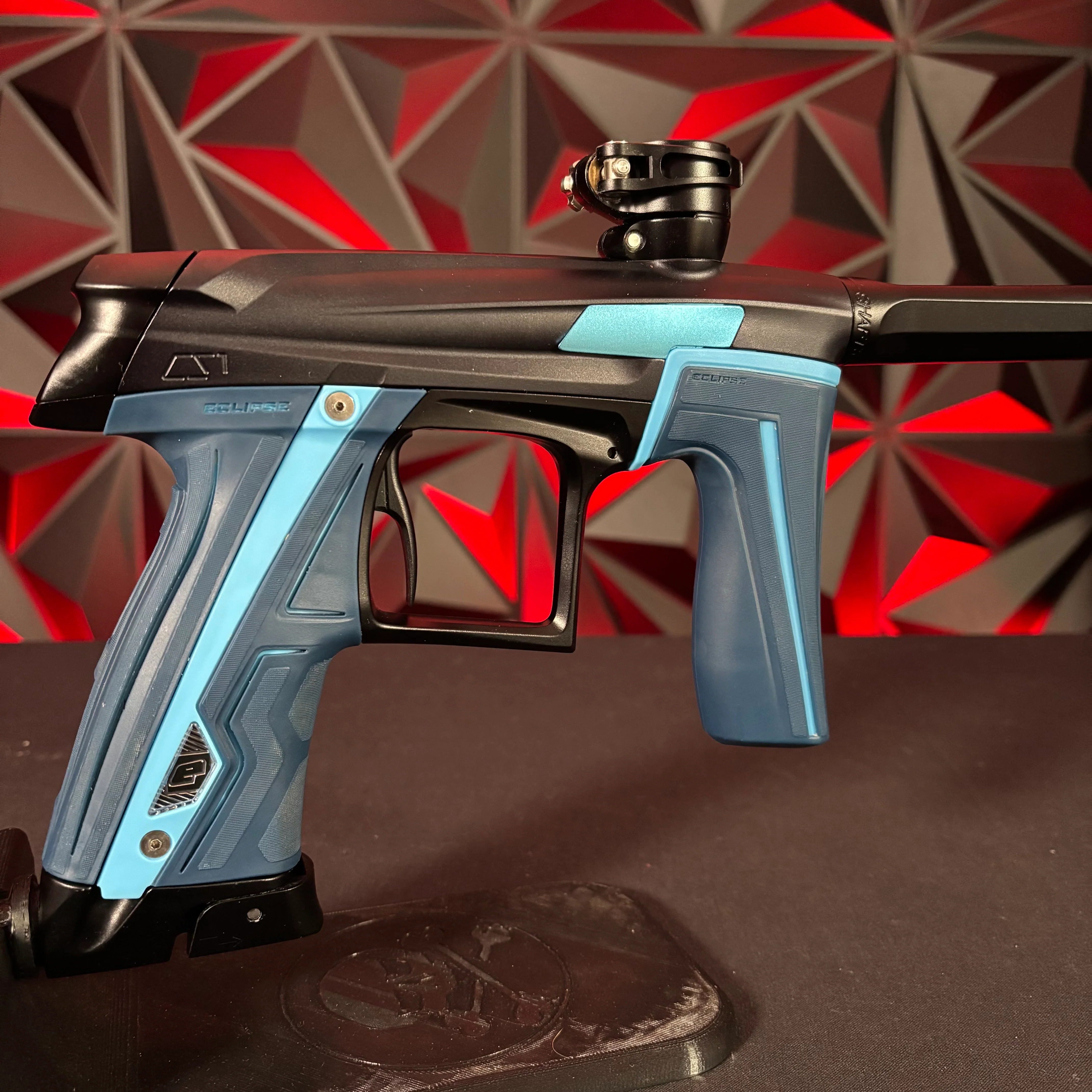 Used Planet Eclipse CS1 Paintball Gun - Black w/Blue Eye Covers & Blue Grip Kit - Image 2