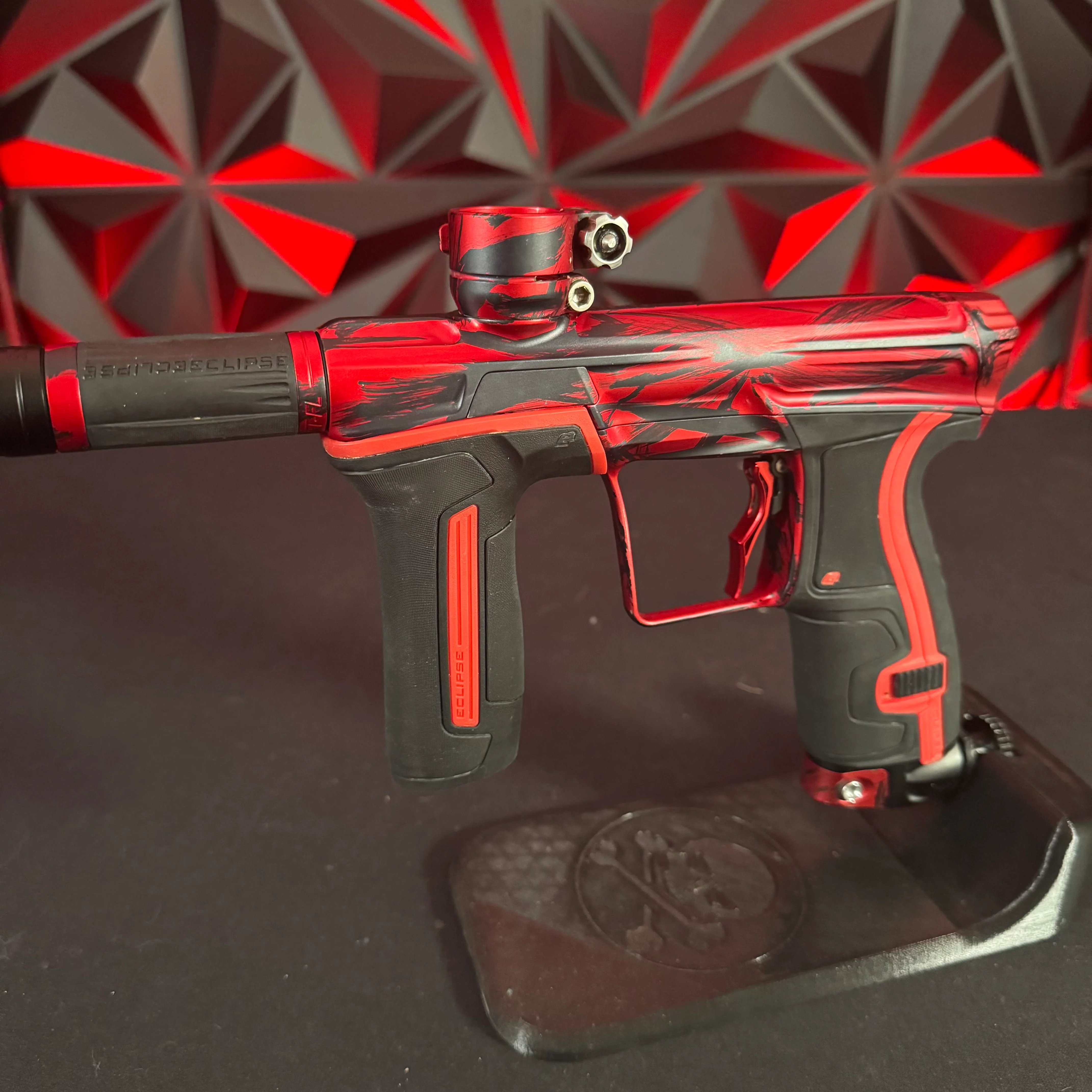 Used Planet Eclipse CS2 Paintball Gun - Custom Red/Pewter Scratch Anno w/ Infamous Deuce Trigger & 3 FL Backs - Image 5