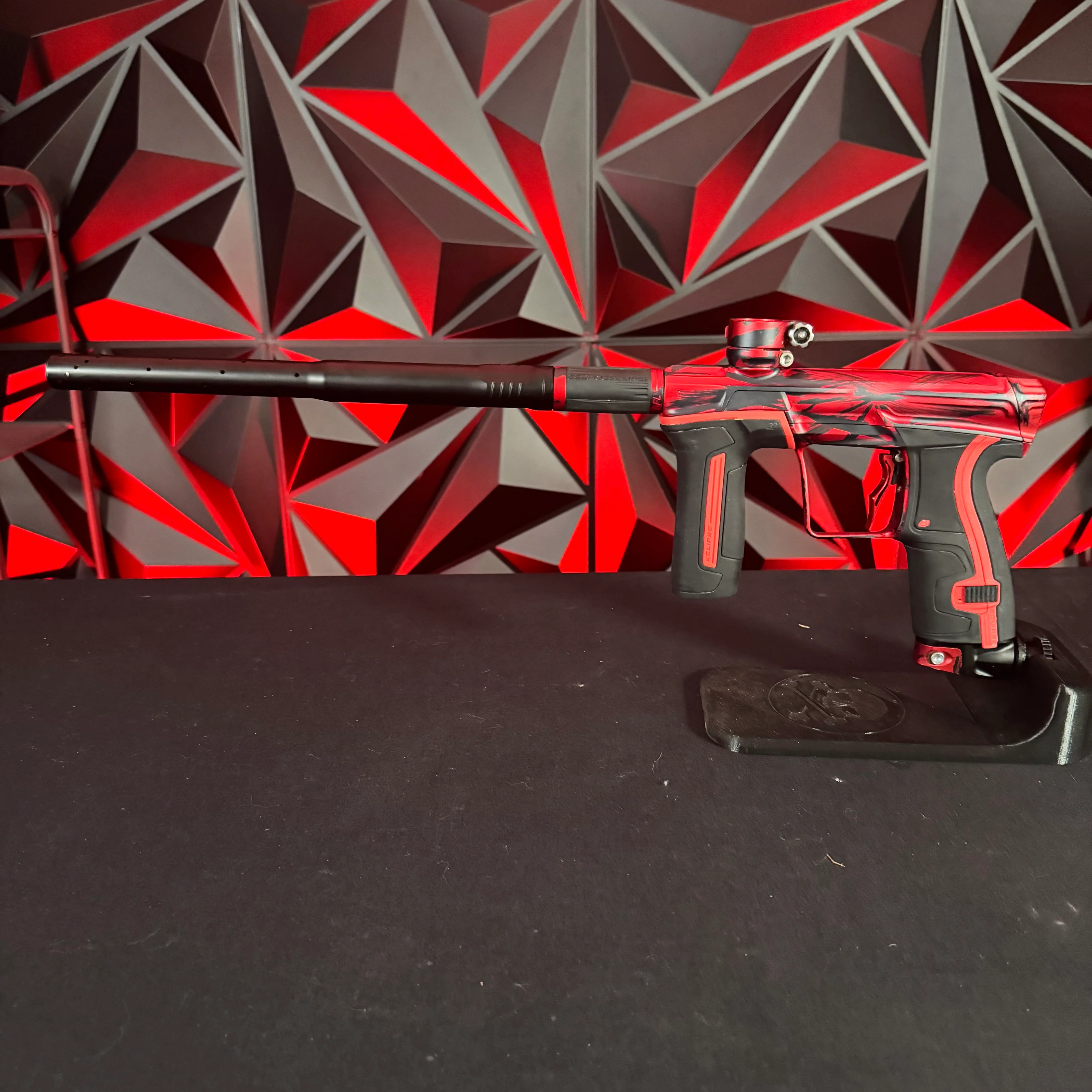 Used Planet Eclipse CS2 Paintball Gun - Custom Red/Pewter Scratch Anno w/ Infamous Deuce Trigger & 3 FL Backs - Image 7