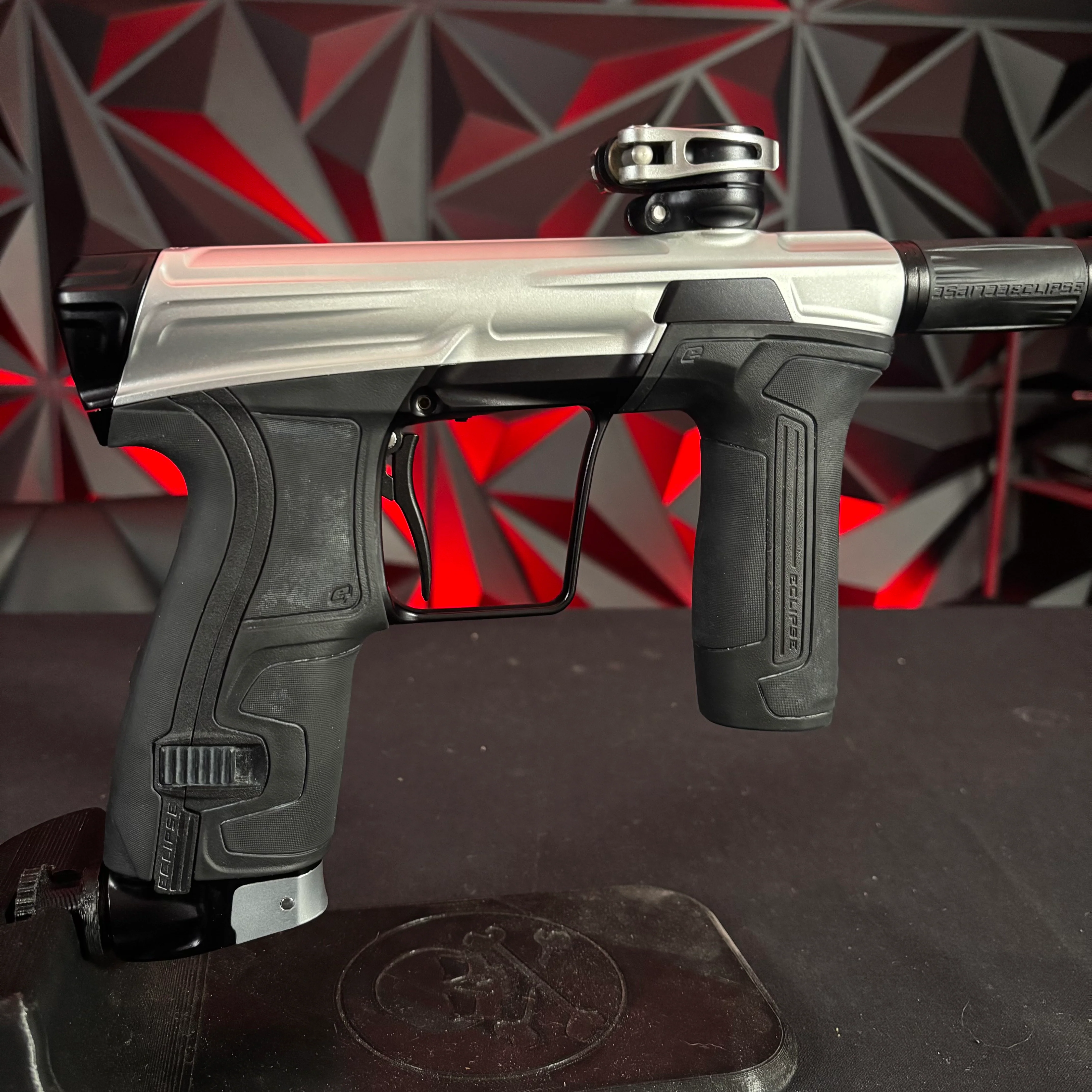 Used Planet Eclipse CS2 Paintball Gun - Silver/Black w/ 2 FL Backs and Sythe Trigger - Image 2