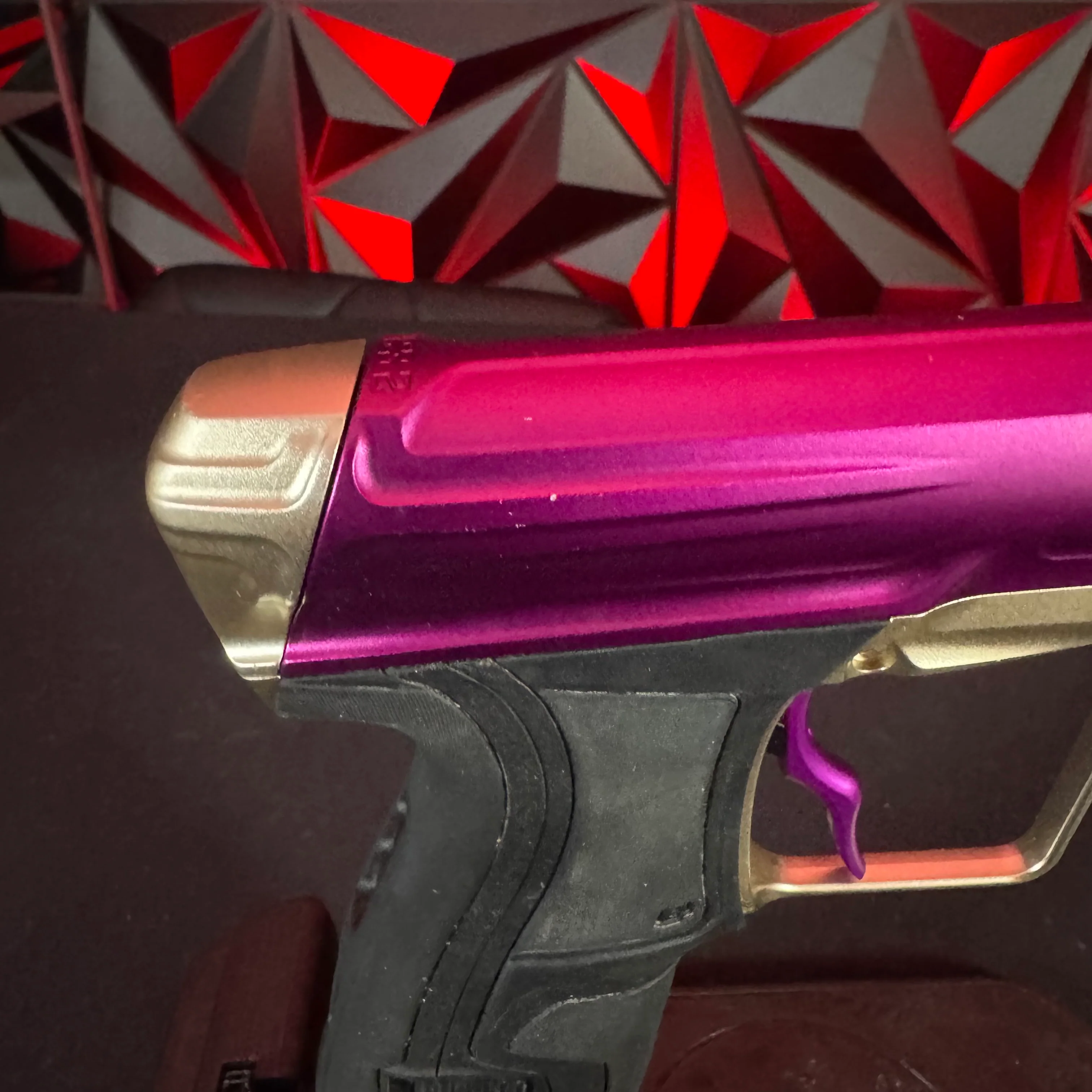 Used Planet Eclipse CS2 Paintball Gun - Purple/Sandstone w/ Custom Anno Freak XL Barrel & Deuce Trigger - Image 12