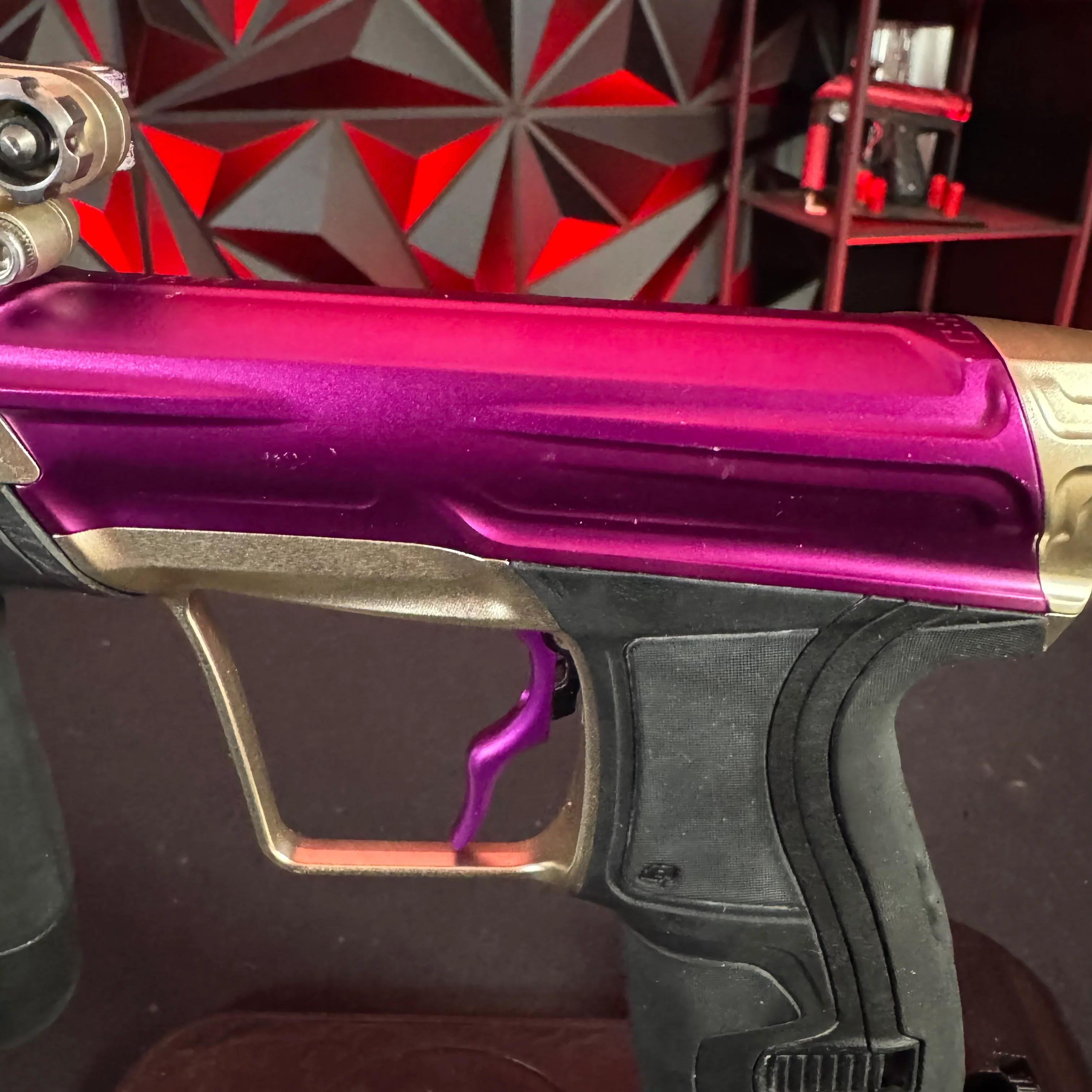 Used Planet Eclipse CS2 Paintball Gun - Purple/Sandstone w/ Custom Anno Freak XL Barrel & Deuce Trigger - Image 8