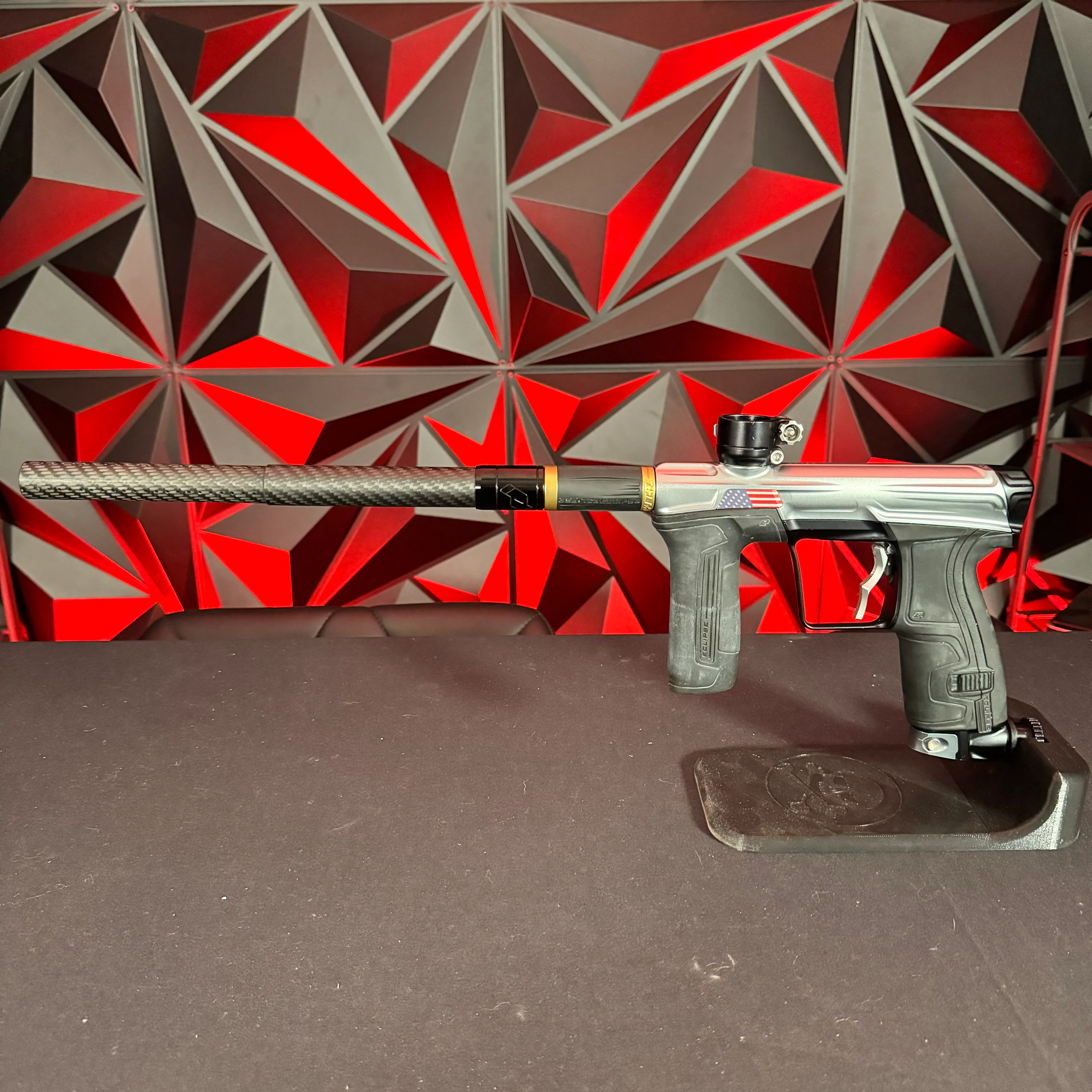 Used Planet Eclipse CS2 Paintball Gun - Silver/Black w/American Flag Eye Covers, Haptic Deuce Trigger - Image 7