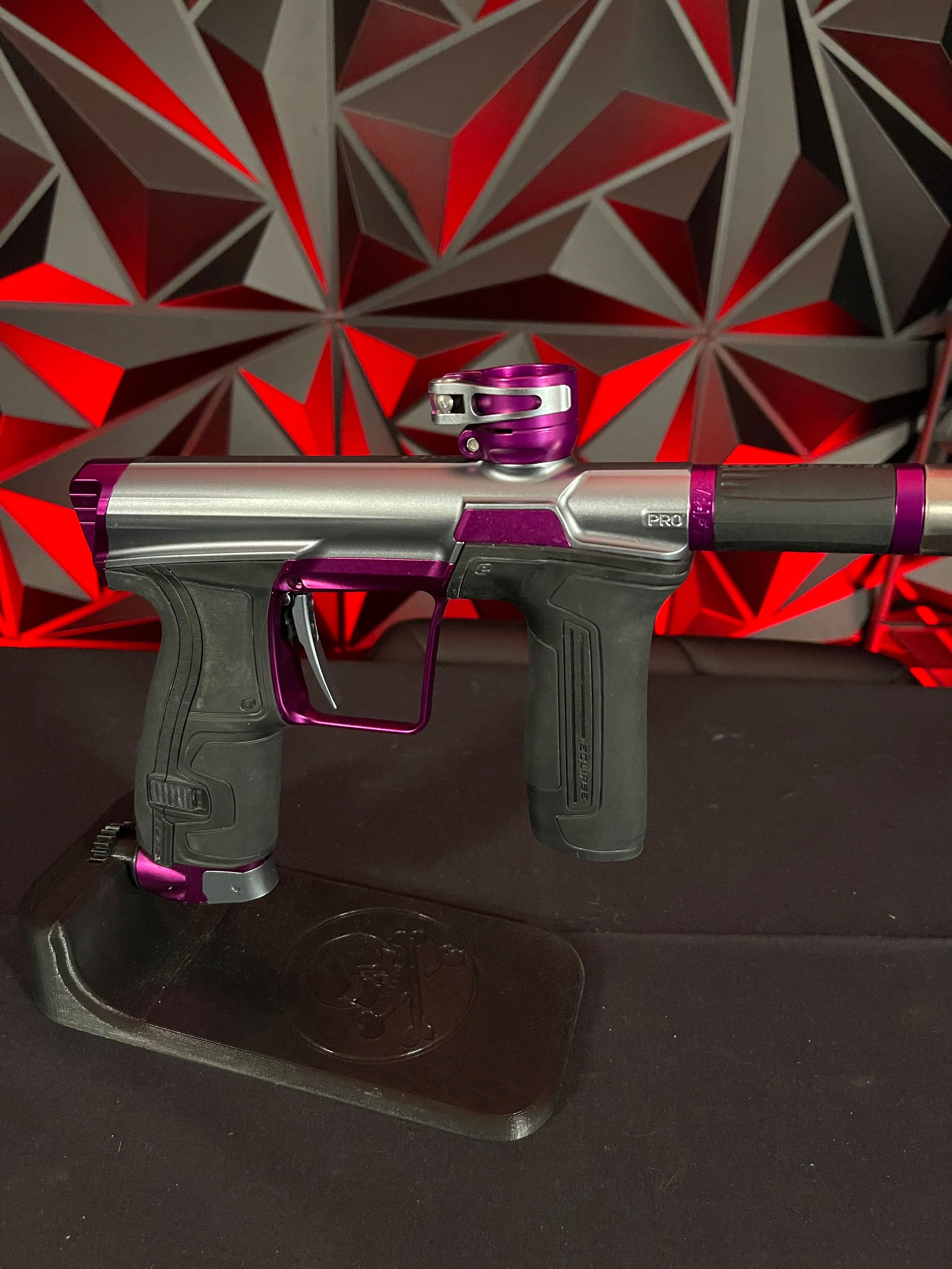 Used Planet Eclipse CS2 Pro Paintball Gun - Grey/Purple w/3 FL Backs & Infamous Deuce Trigger - Image 3
