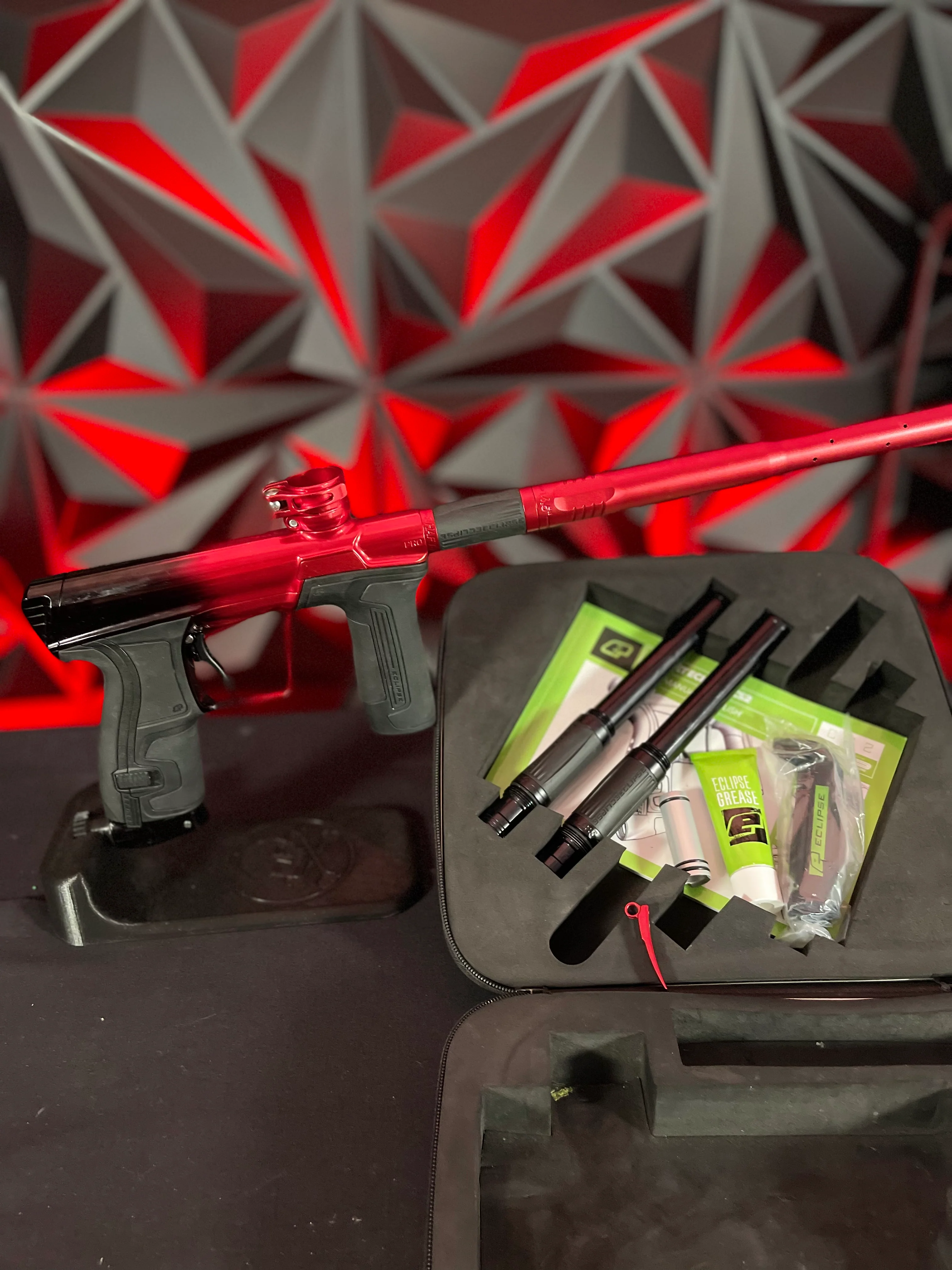 Used Planet Eclipse CS2 Pro Paintball Gun - Polished Black/Polished Red w/Dust Red FL Barrel, Full FL Kit, & Black Scythe Trigger - Image 8