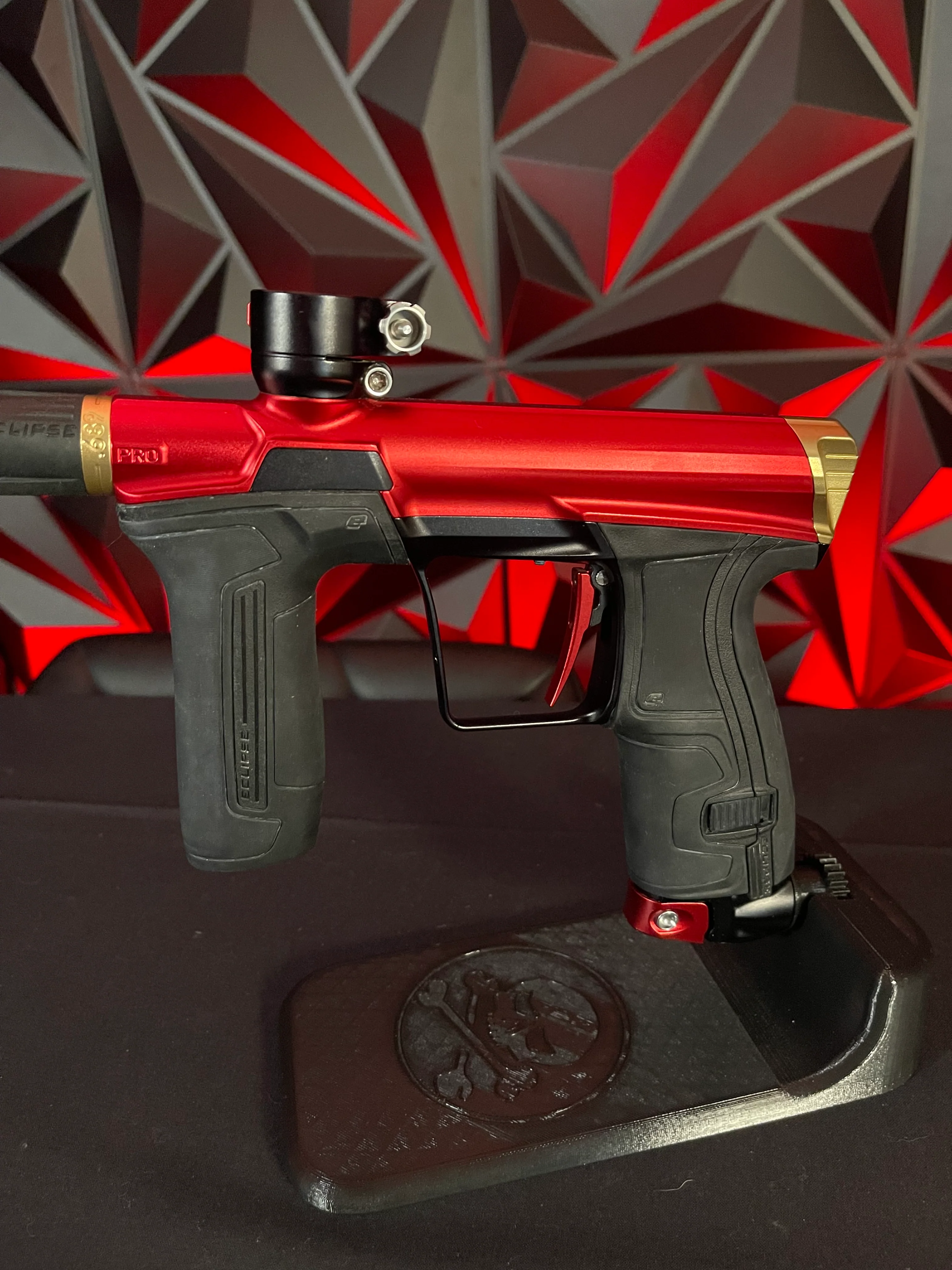 Used Planet Eclipse CS2 Pro Paintball Gun - Red/Black/Gold w/ 3 FL Backs - Image 4