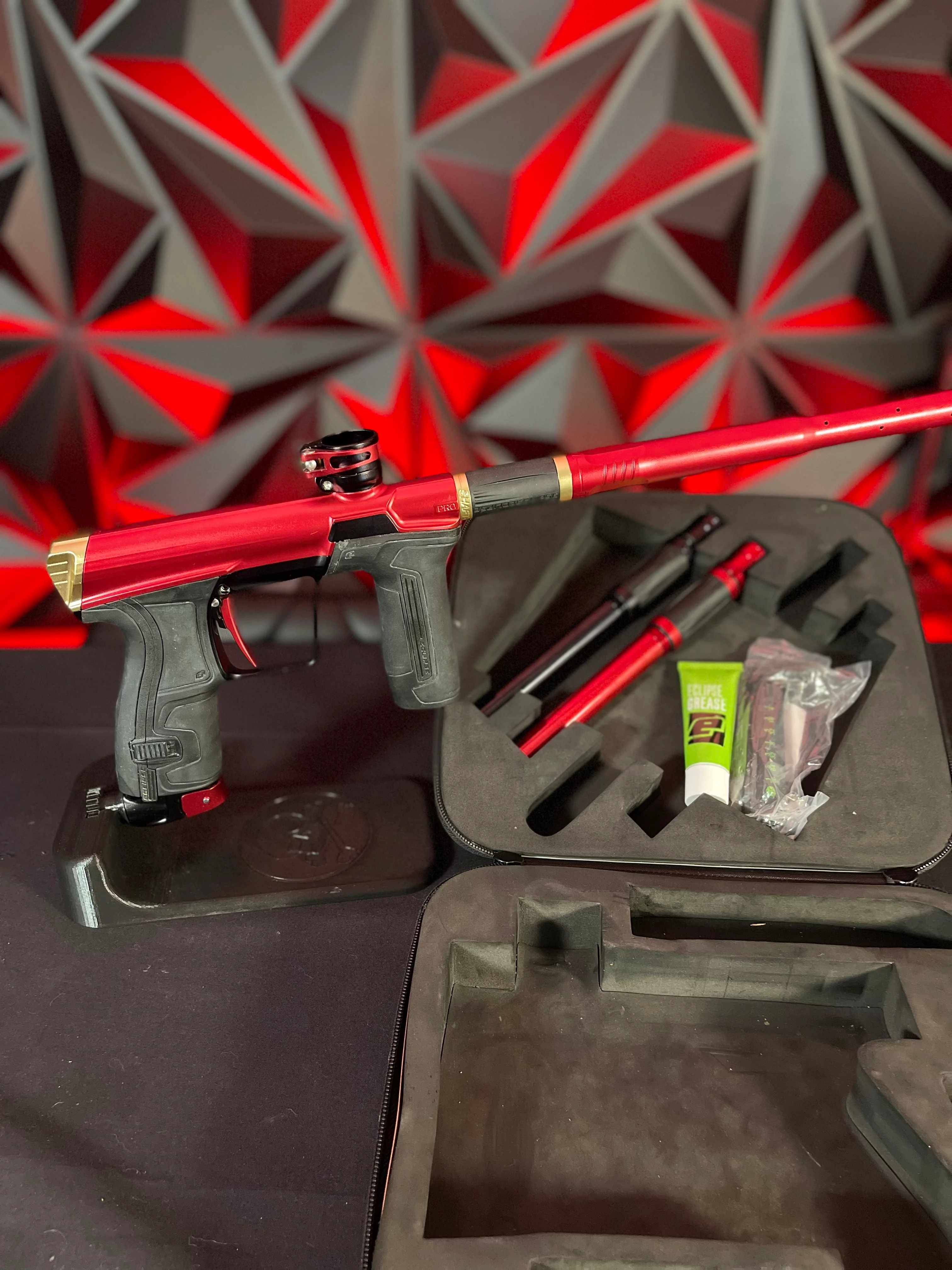 Used Planet Eclipse CS2 Pro Paintball Gun - Red/Black/Gold w/ 3 FL Backs - Image 7