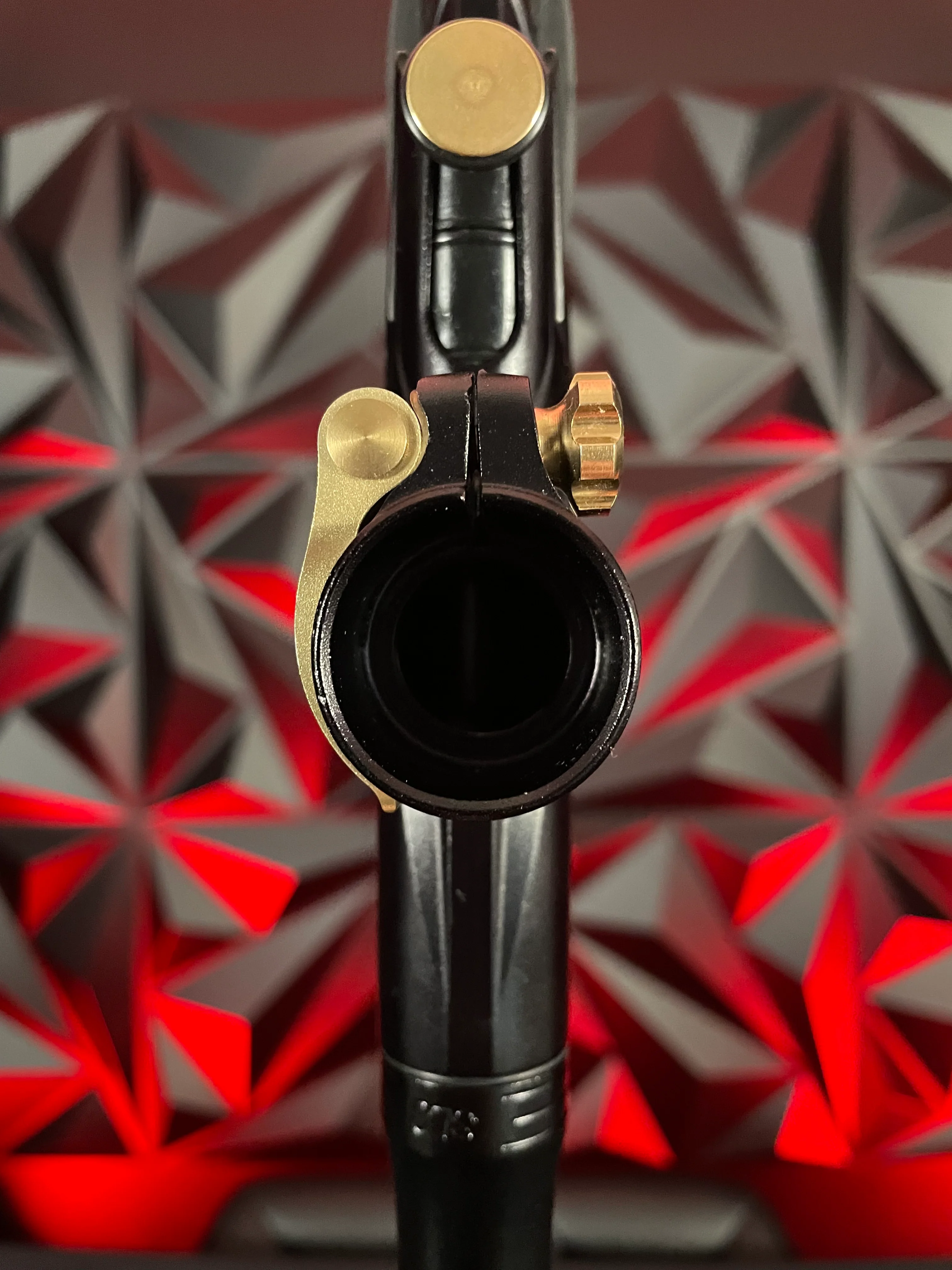 Used Planet Eclipse CSL Paintball Gun - Black/Gold w/14" & 16" Matching Carbon Fiber Tips, Blade and Scythe Trigger, & All 3 Barrel Backs - Image 9