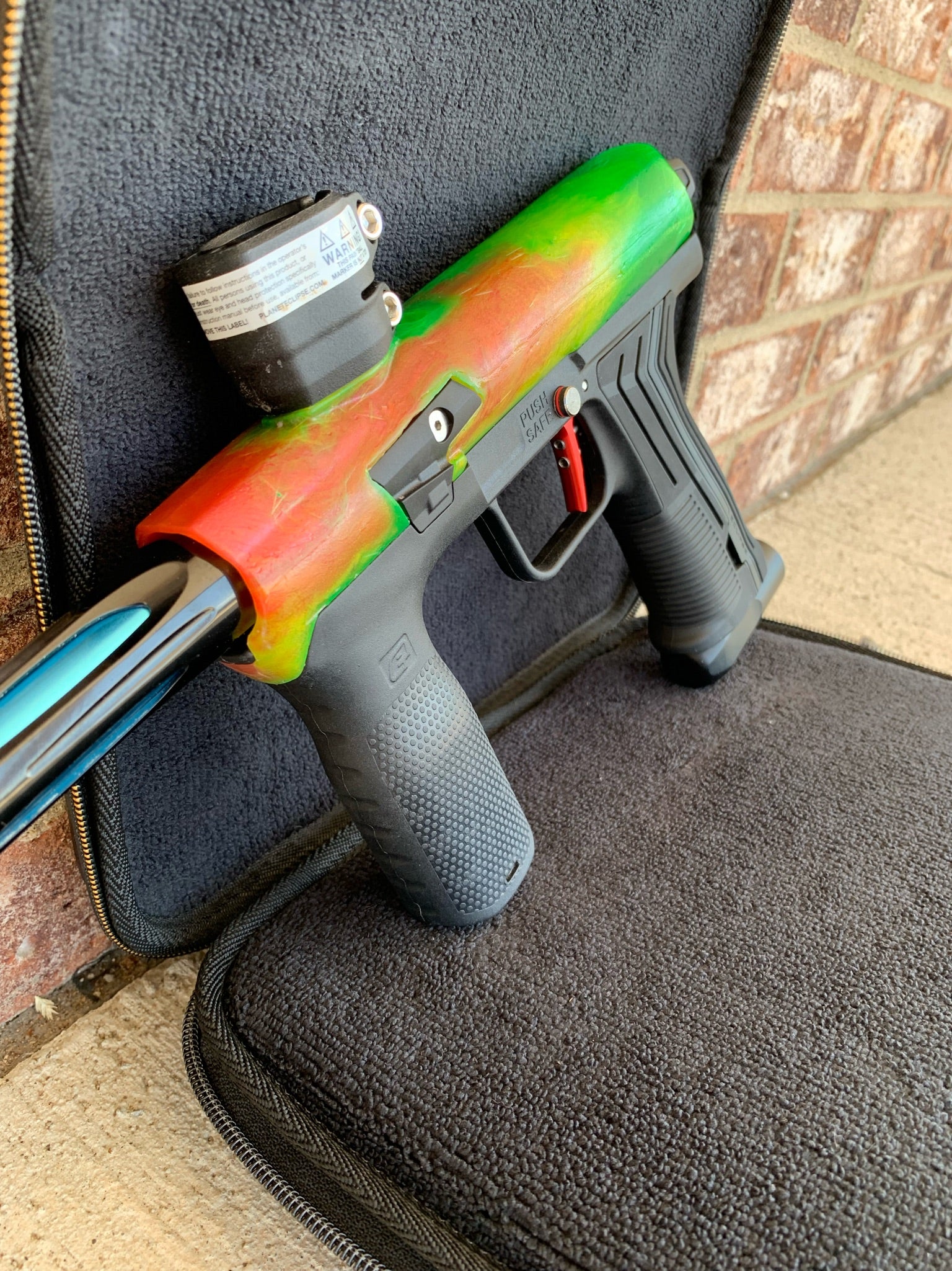 Used Planet Eclipse Emek 100 Paintball Gun - Green - Custom Body w/ Fang Trigger w/ Freak XL Barrel Kit, Hair 45 Trigger Valve, POPS ASA - Image 2
