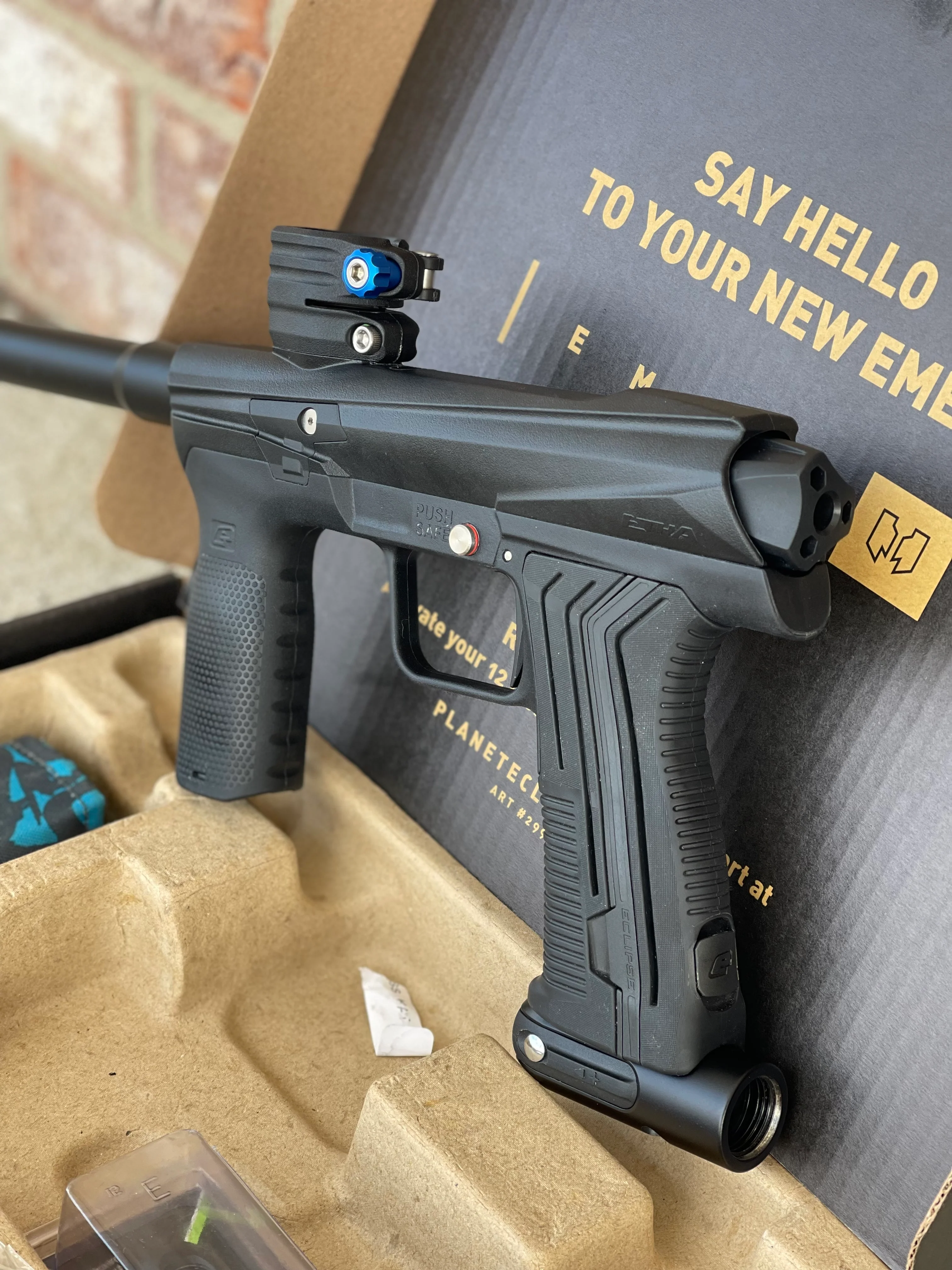 Used Planet Eclipse Emek 100 Paintball Gun - Black - Core Hyper Deuce Trigger, Hair 45 Trigger Valve, POPS ASA, and Exalt Thumbscrew - Image 2