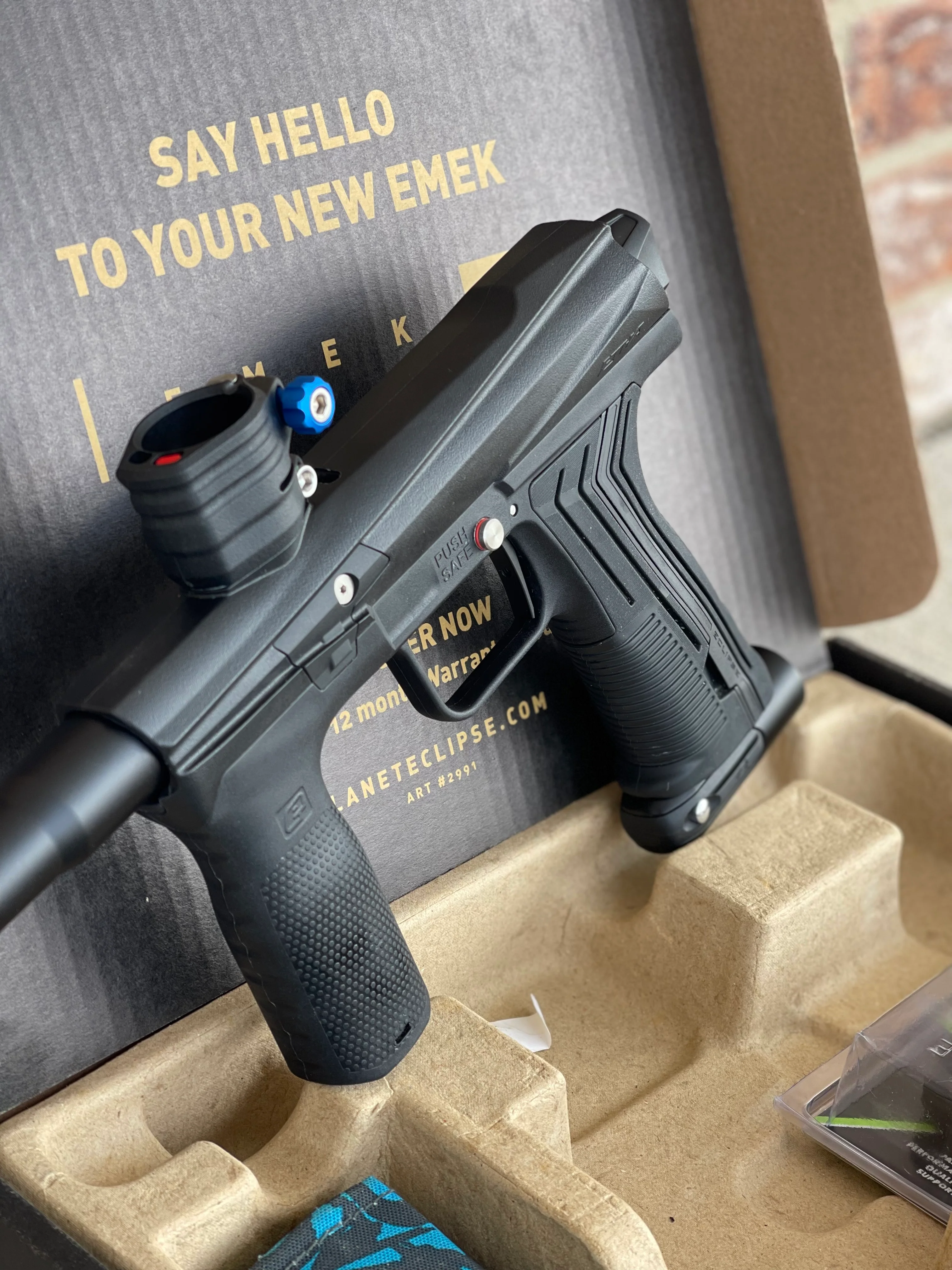 Used Planet Eclipse Emek 100 Paintball Gun - Black - Core Hyper Deuce Trigger, Hair 45 Trigger Valve, POPS ASA, and Exalt Thumbscrew - Image 6